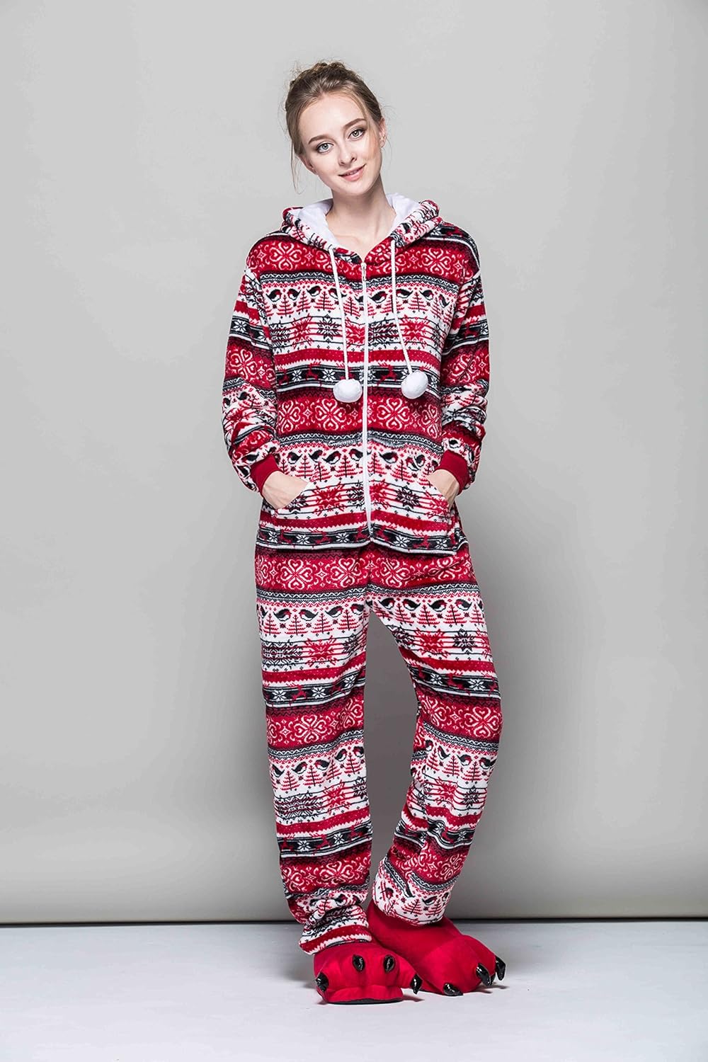 Honeystore Women's 1-Piece Red Bird Printed Playsuit Jumpsuit Pajama Cosplay : Clothing, Shoes & Jewelry