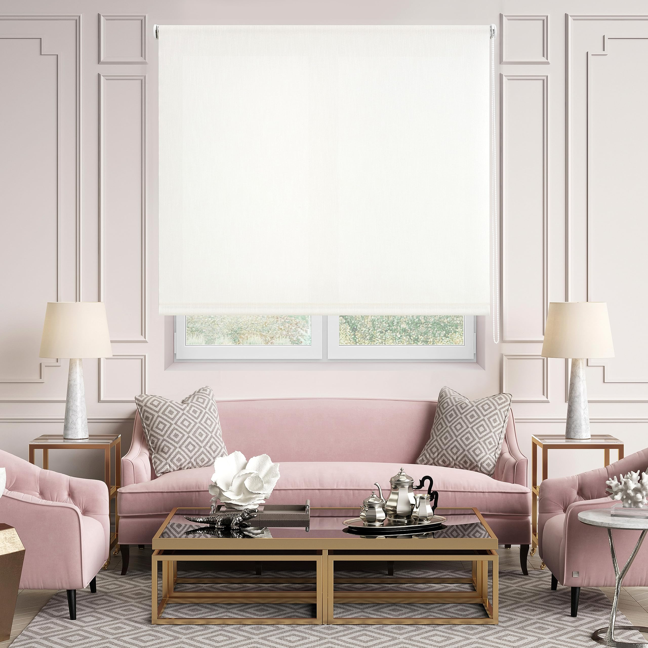 Blindecor Ara Versailles Perla Store Enrouleur translucide 80 x 240 cm (l x h) | Dimensions approximatives du Tissu 77 x 235 cm | Store pour fenêtre