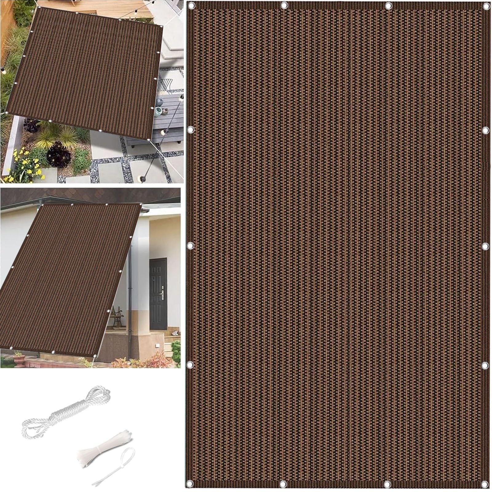 Voile d'ombrage jardin 5.5 x 7.5 m marron en tissu HDPE respirant