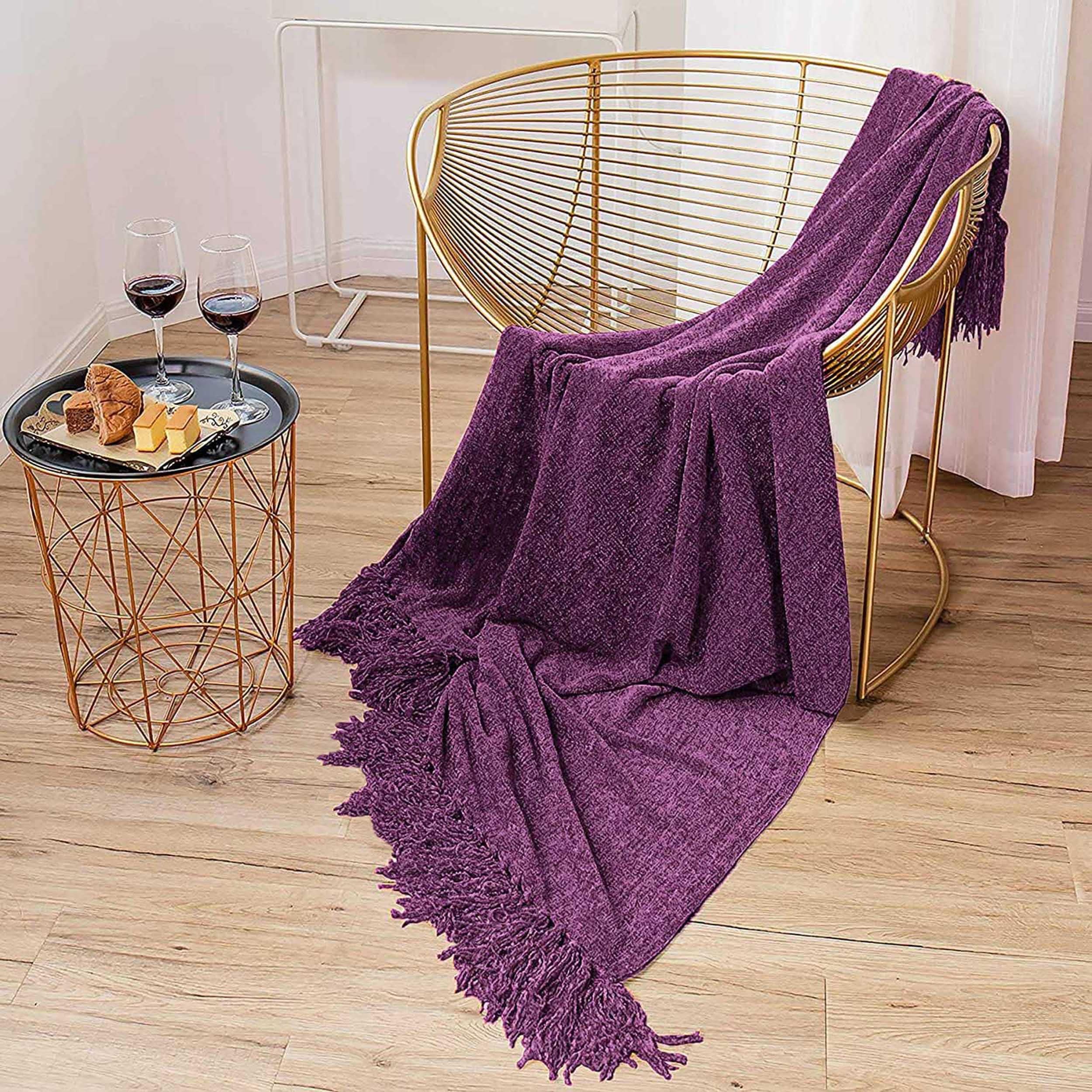 Cazimo Soft Chenille Premium Throw Blanket, Fade Resistant, All Seasons, Soft Decorative Throw for Living Room, Sofa, Chair and Couch, with Tassels Fringe, 220 TC, Pack of 1 Pcs. 60x50 Inches, Pink