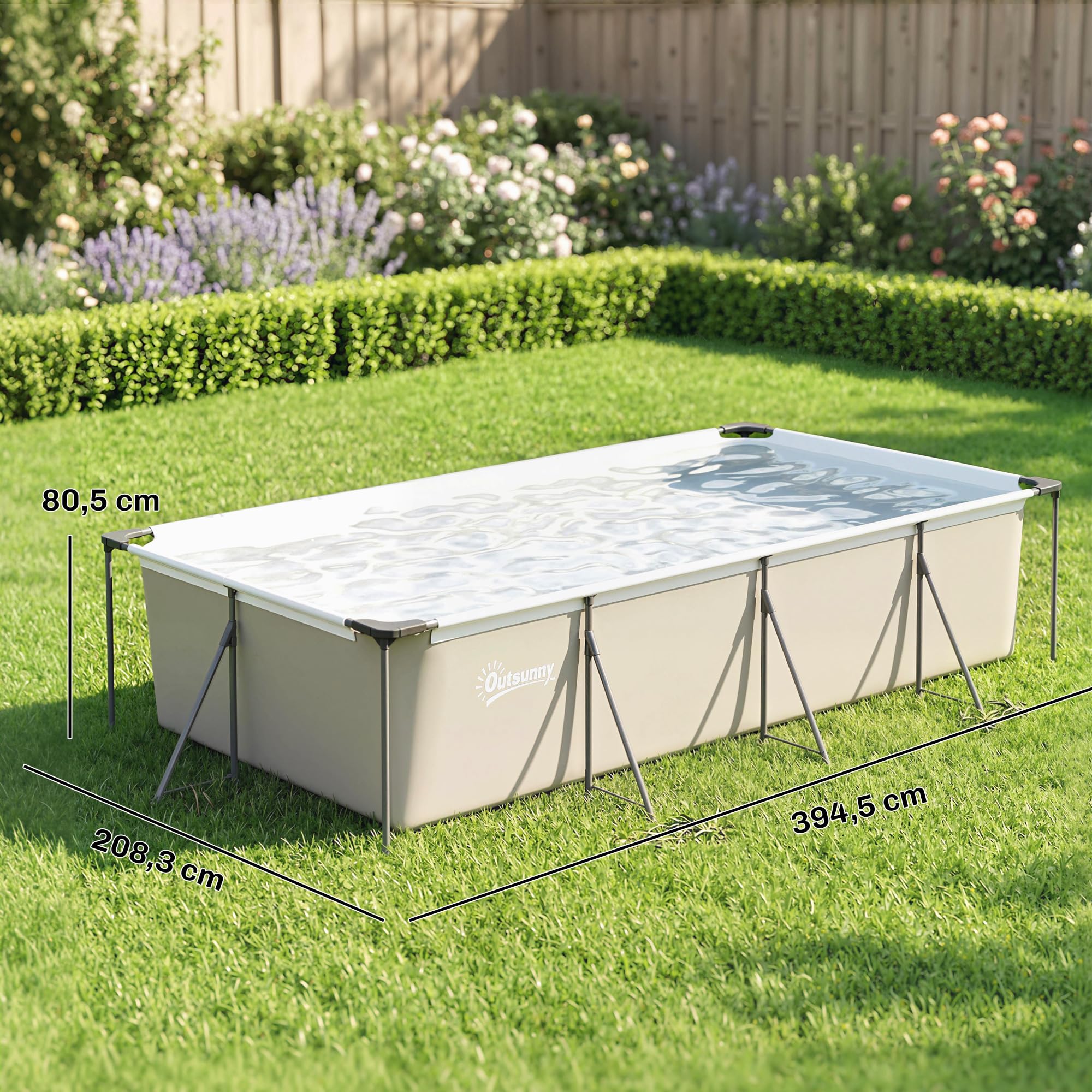 Outsunny Piscine Tubulaire Rectangulaire 394,5x208,3x80,5 cm 6075 L Gris | Nouvelle Structure Stable Antirouille, Piscine Hors Sol Famille De Jardin, Bassin PVC Triple Couche, Montage Facile