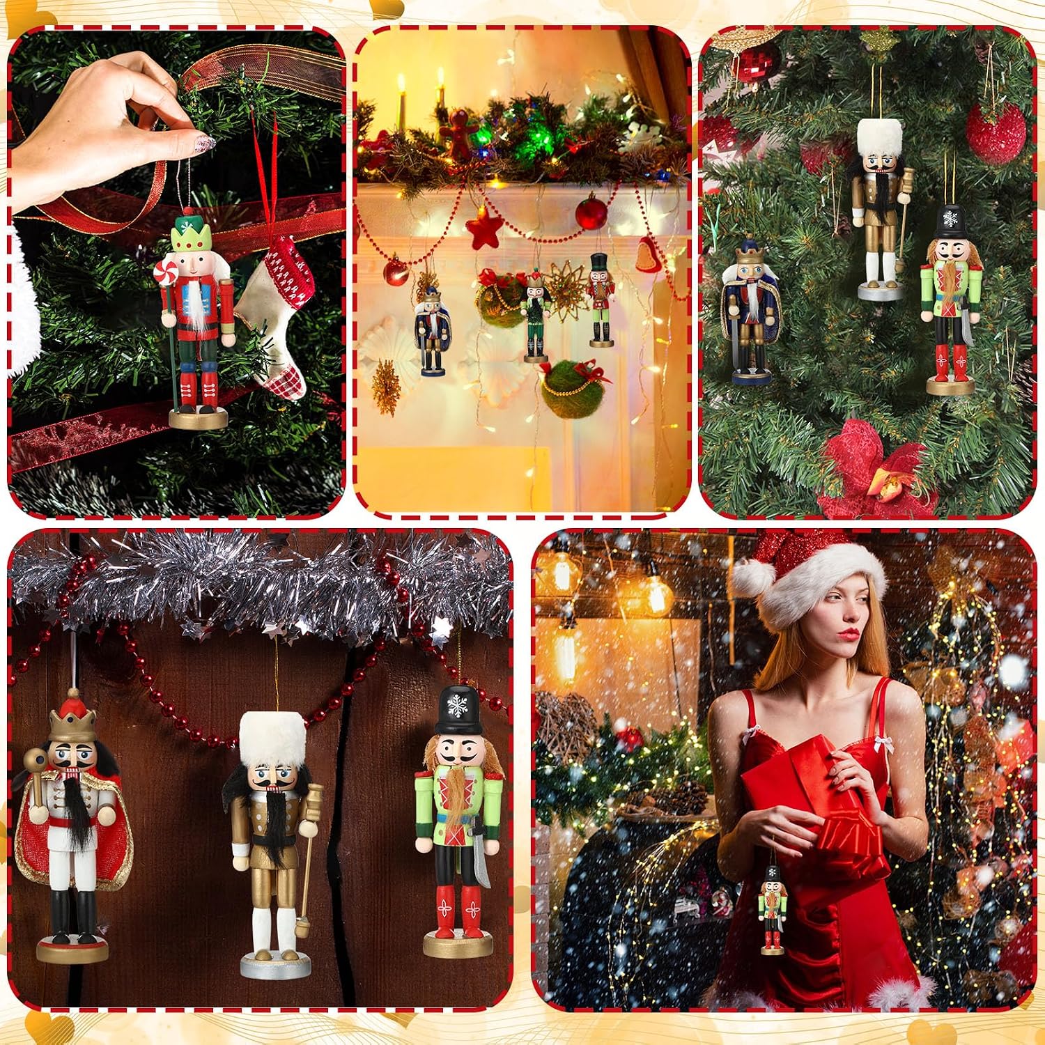 Syhood 10 Pcs Christmas Nutcrackers Ornament 5 Inch Wooden Nutcracker Hanging Decorations Christmas King Soldier Nutcrackers Figures with Ropes for Xmas Tree Gift Party Nutcracker Holiday Supply
