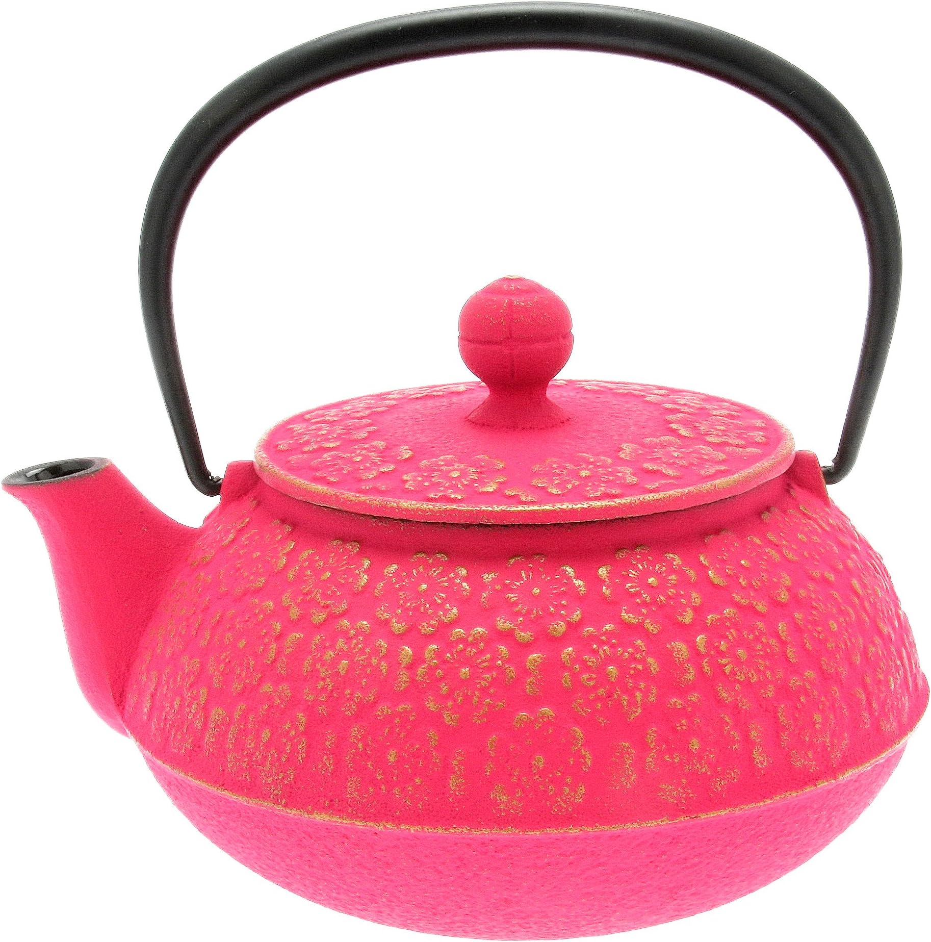 Iwachu Japanese Iron Tetsubin Teapot, Cherry Blossoms, Gold and Pink