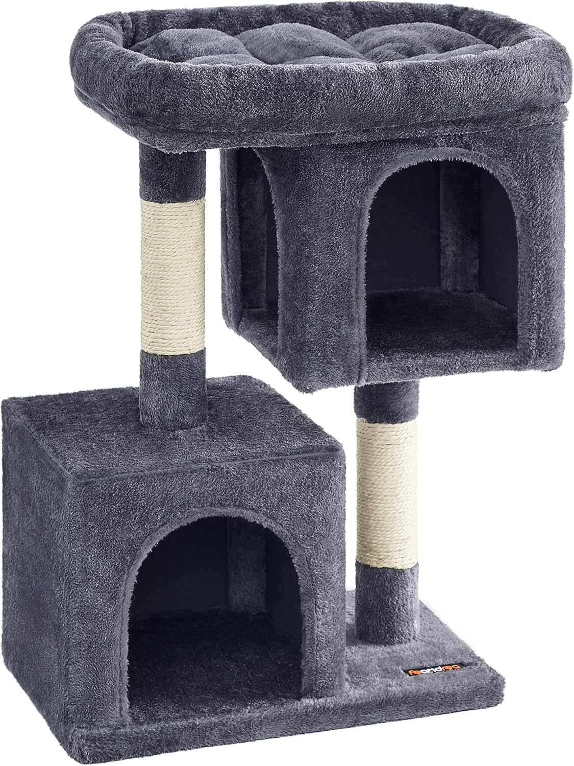 Feandrea Árbol para Gatos, Torre para Gatos de 74 cm, M, para Gatos Medianos de hasta 5 kg, Plataforma Grande para Gatos, 2 Cuevas para Gatos, Rascador, Gris Ahumado PCT612G01