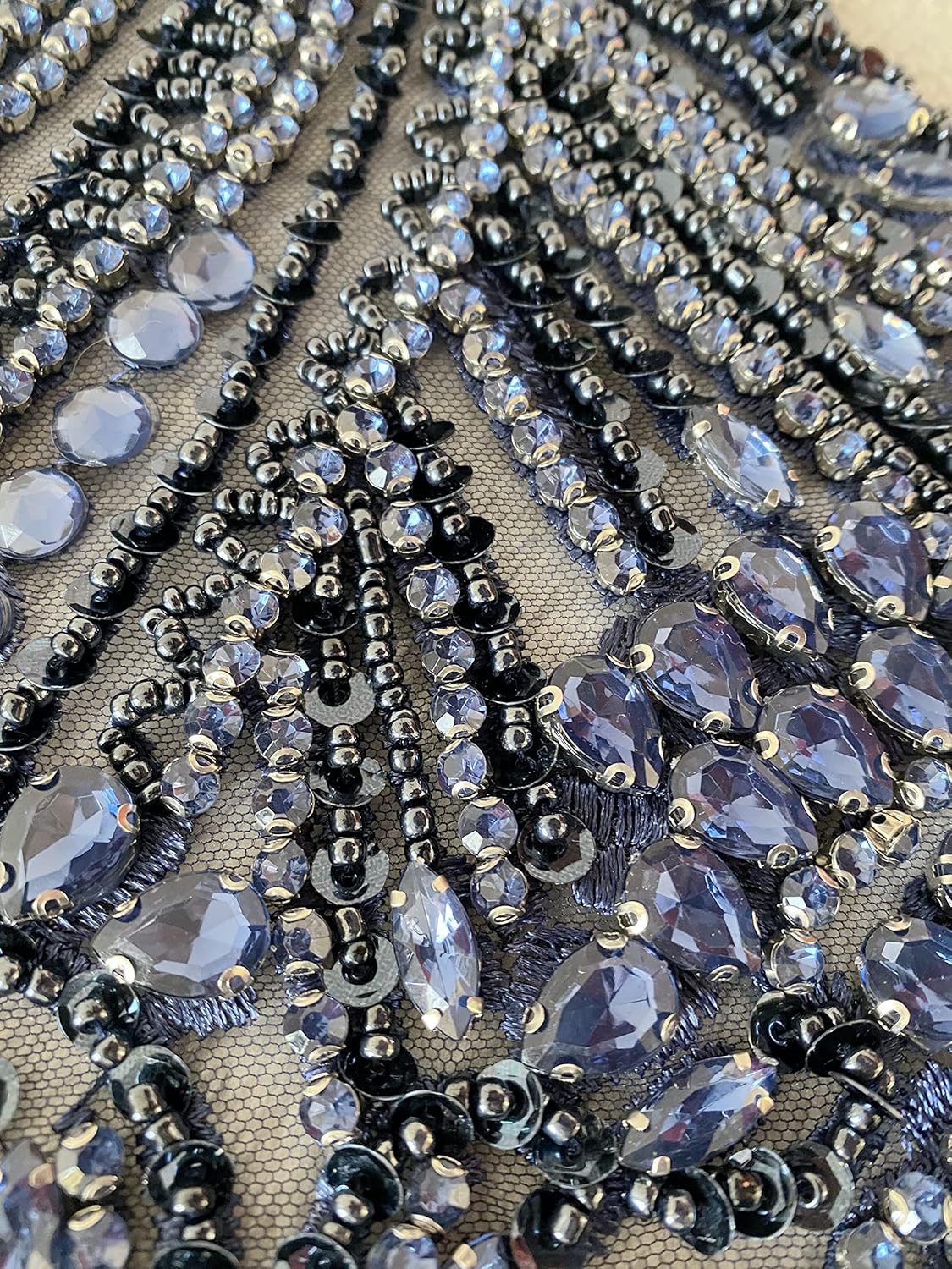 Handmade 16 Colour Rhinestones lace Bodice Applique sew on Beads Sequins Trimming Patches for Dress Clothing Accessories (Deepblue)