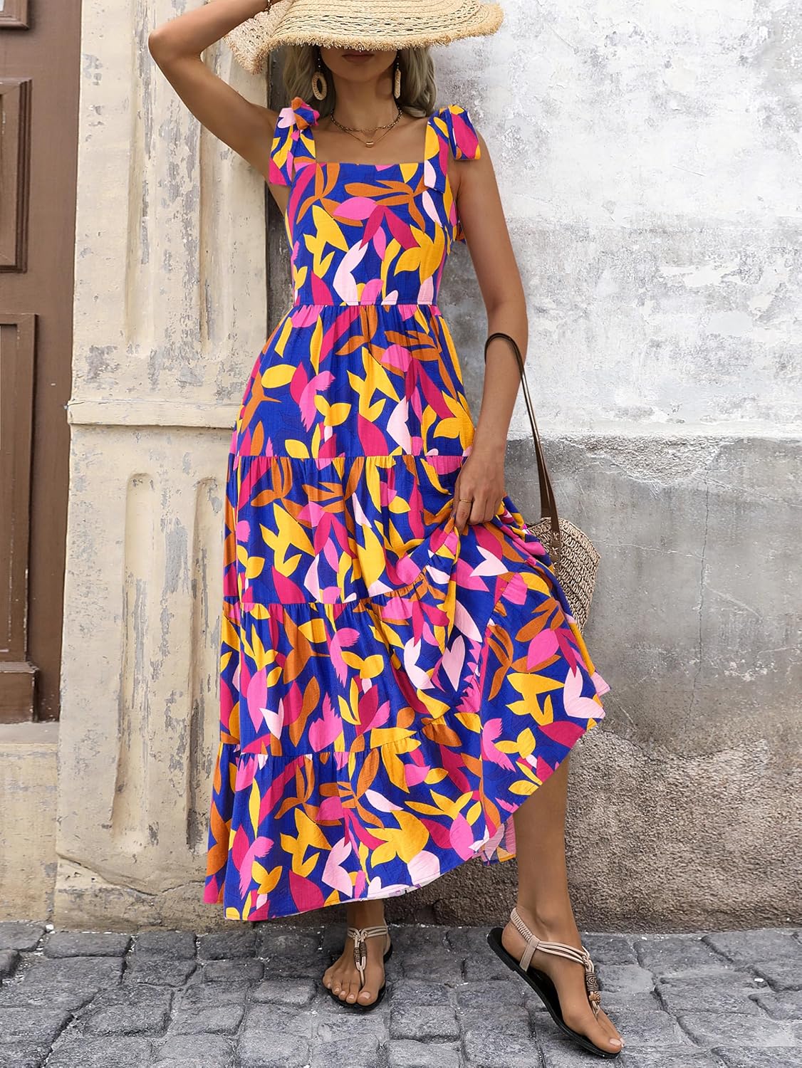 PRETTYGARDEN Women Dresses 2026 Summer Floral Sleeveless Maxi Dress Casual Spaghetti Strap Tiered Flowy Beach Long Dress - Image 6