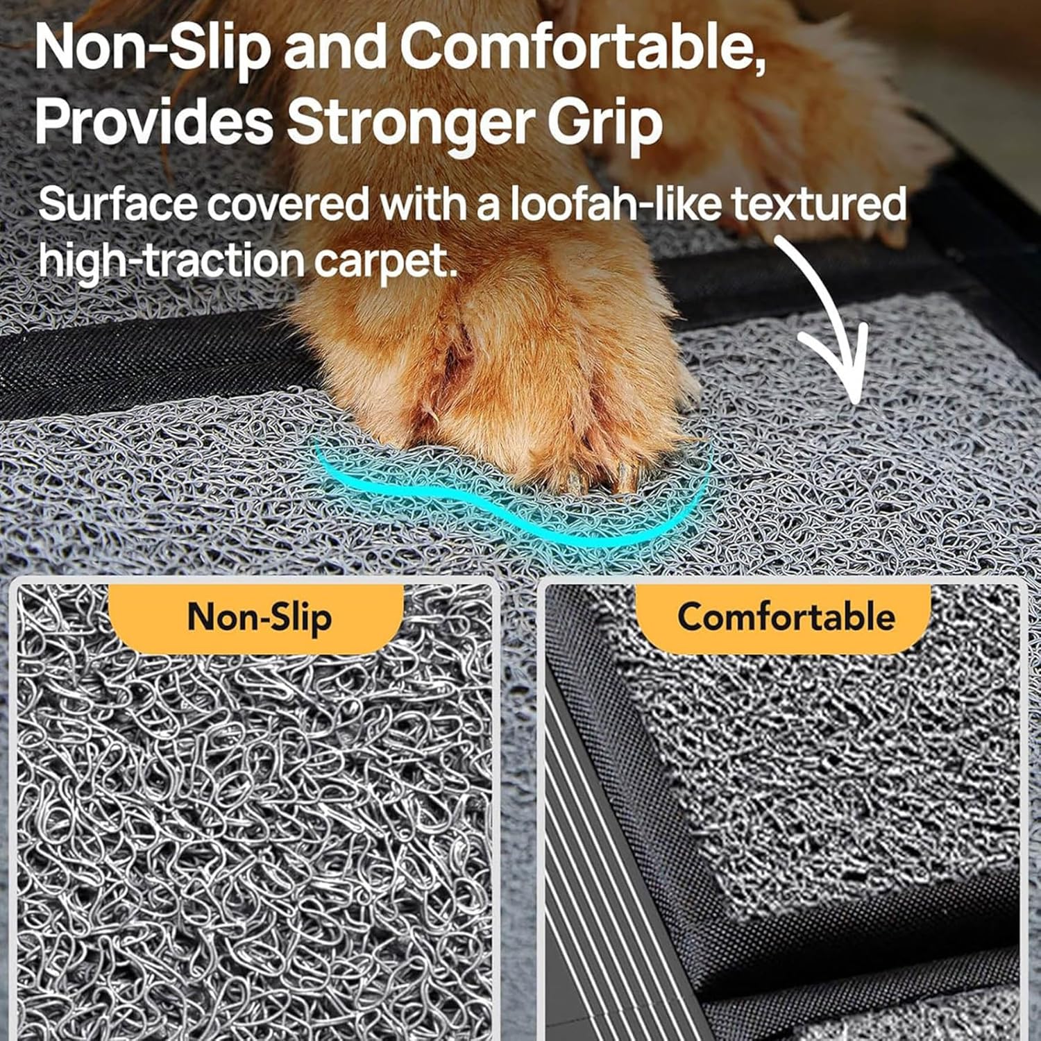Extra Long Dog Ramp for Car, SUV & Truck - Portable Folding Pet Ramp for Large Dogs (Up to 250lbs) with Non-Slip Rug Surface & Safety Rope - Lightweight Aluminum for Easy Storage, (71" X19.5")