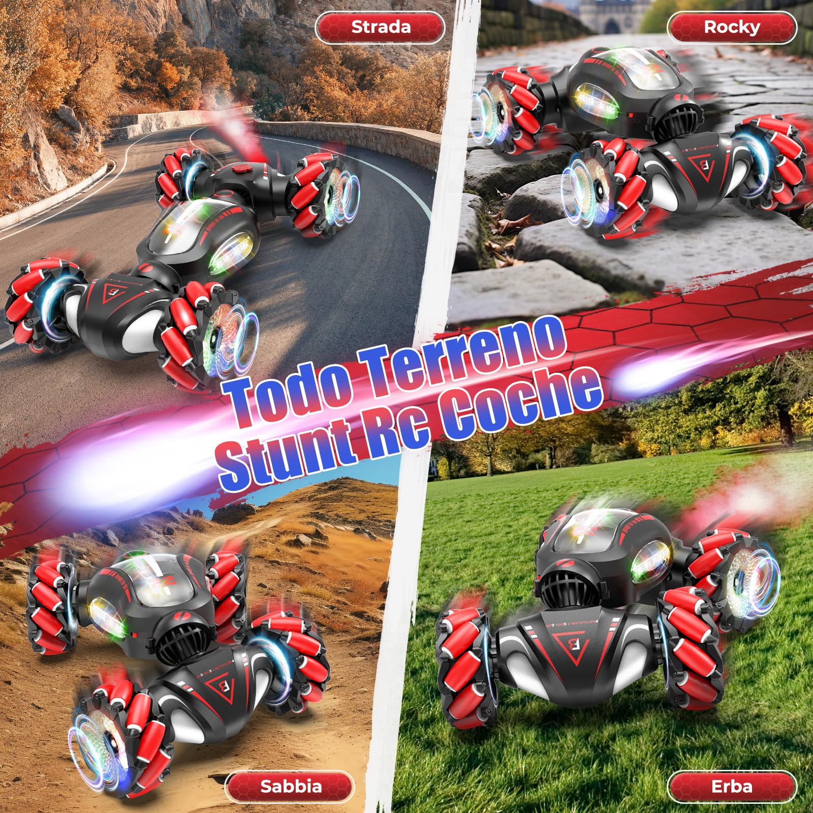 Fosgoit Coches Teledirigidos para Niños, Coche Teledirigido 4x4 2.4 GHz 360 Rotación Juguetes Coche RC con Mano Luz y Spray, Regalos Juegos para 6 7 8 9 10 11 12 años Niño Niña