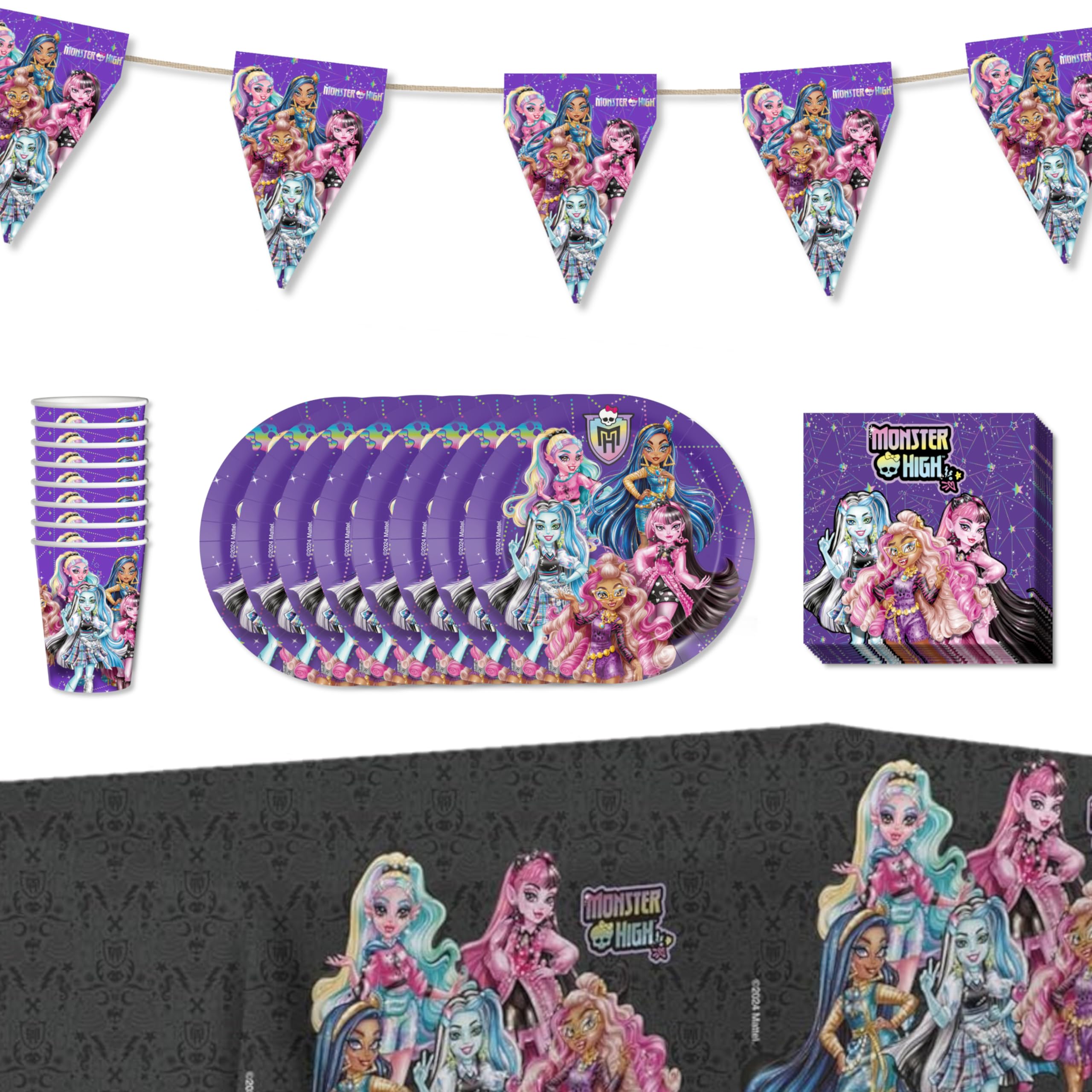 Anila's Party Set Monster High, 38-Piece Set, Plates, Cups, Napkins, Disposable Tableware, Tableware Set
