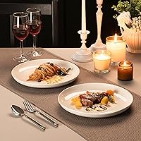 Vista 7 de MALACASA Juego de 6 platos llanos de 10.5 pulgadas, platos redondos de postre de porcelana, platos para servir, juego de platos de ensalada, aptos