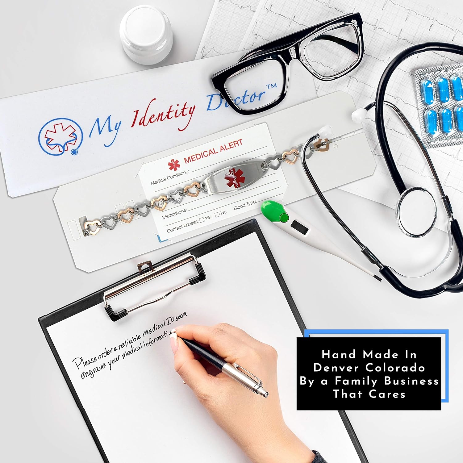 Medical ID Bracelet for Women with Free Engraving, Rose Gold Tone Stainless Steel