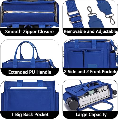 Vista 4 de Bolso de mano para mujer con compartimentos, bolso grande de lona para mujer, bolso cruzado de trabajo, portátil, bolsa de libros, bolsos de hombro