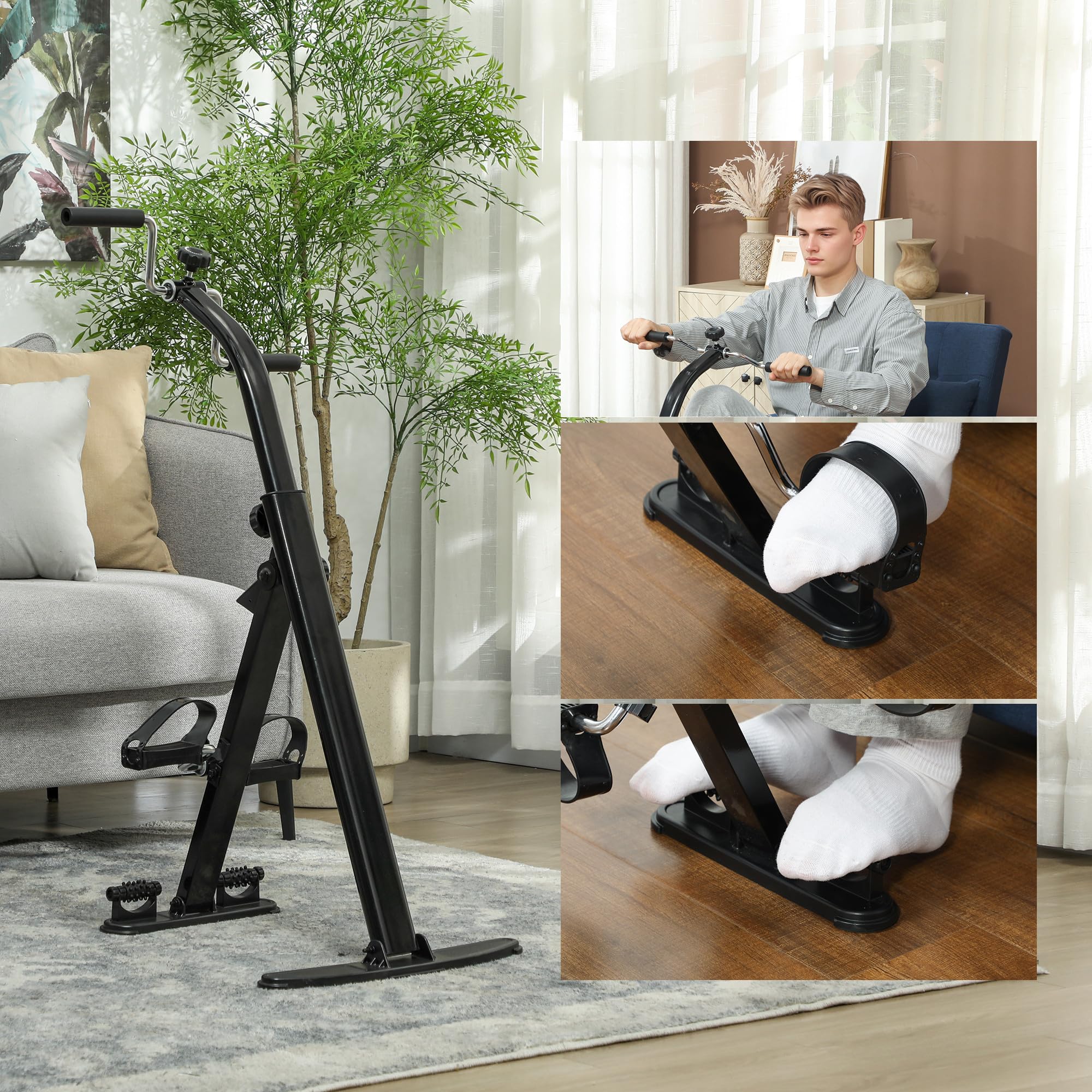 SPORTNOW Pedaliera Riabilitazione Pieghevole per Gambe e Braccia, Cyclette Riabilitativa per Anziani con Schermo LCD, Pedali Massaggianti, Altezza Manubrio Regolabile, Nero