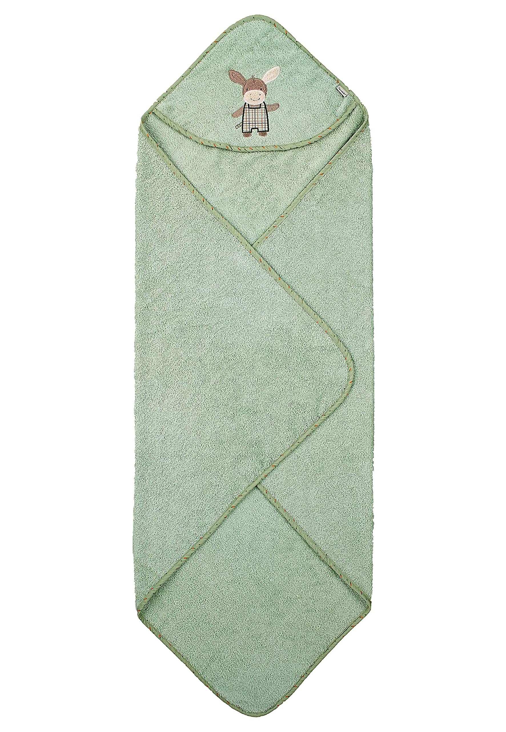 Sterntaler Kapuzenbadetuch Esel Emmilius, geeignet ab Geburt, weiches Frottee-Badetuch mit Kapuze und appliziertem Esel Emmilius Motiv, kuschelig nach dem Baden – Grün – 100x100x0,5 cm
