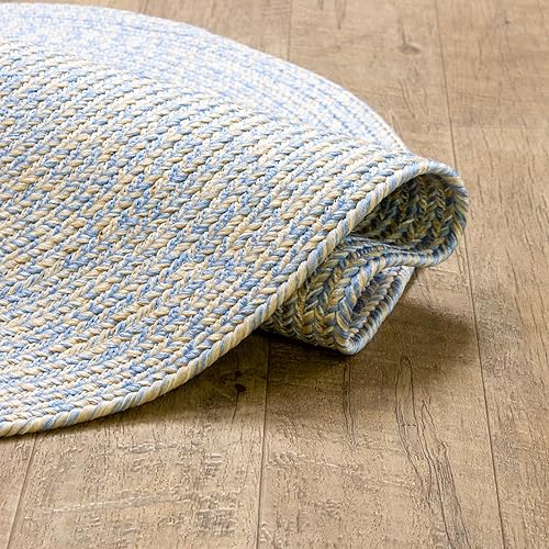 Miniatura 4 de Super Area Rugs Alfombra trenzada azul para sala de estar, alfombra trenzada lavable, alfombra de campo francés para sala de estar, ovalada, 5 x 8