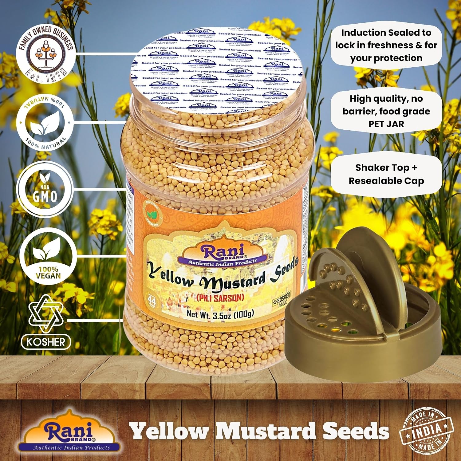Rani Yellow Mustard Seeds Whole Spice 3.5oz (100g) Jar ~ Ideal for Pickling, Dressing and Making Ground Mustard for Cooking, All Natural | Vegan | Gluten Friendly | NON-GMO | Kosher | Indian Origin image 4
