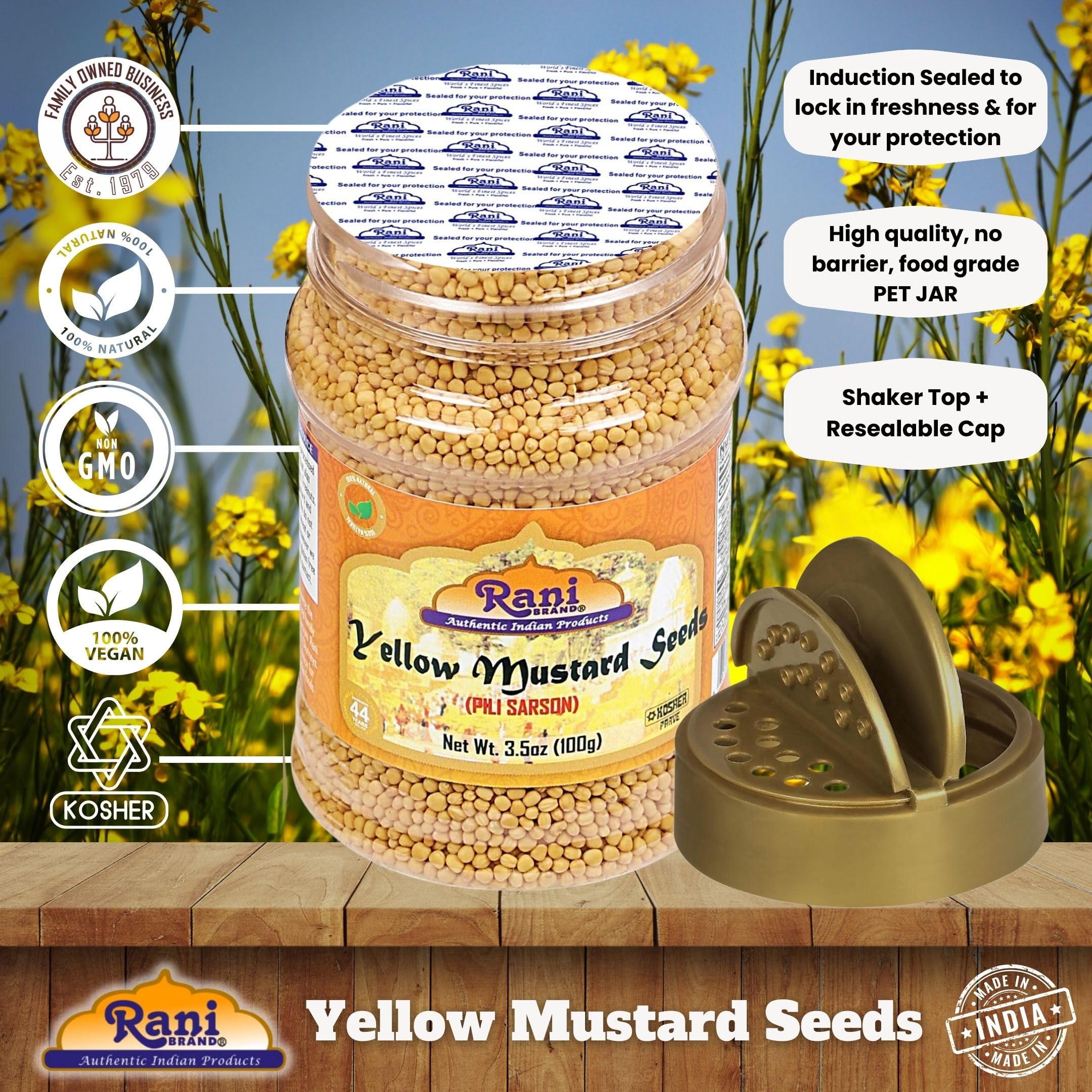 Rani Yellow Mustard Seeds Whole Spice 3.5oz (100g) Jar ~ Ideal for Pickling, Dressing and Making Ground Mustard for Cooking, All Natural | Vegan | Gluten Friendly | NON-GMO | Kosher | Indian Origin