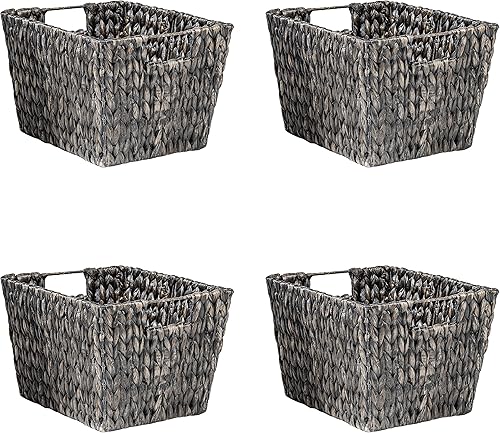 Miniatura 10 de Trademark Innovations - Cesta de almacenamiento de jacinto de 11.5 pulgadas con asas, rectangular, juego de 4 unidades, color gris