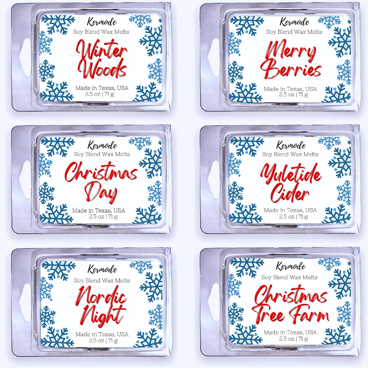 Kermode Christmas Wax Melts - 6 Amazing Winter Scents for Warmer - 36 Holiday Scented Cubes - Soy Wax Blend - 15 oz