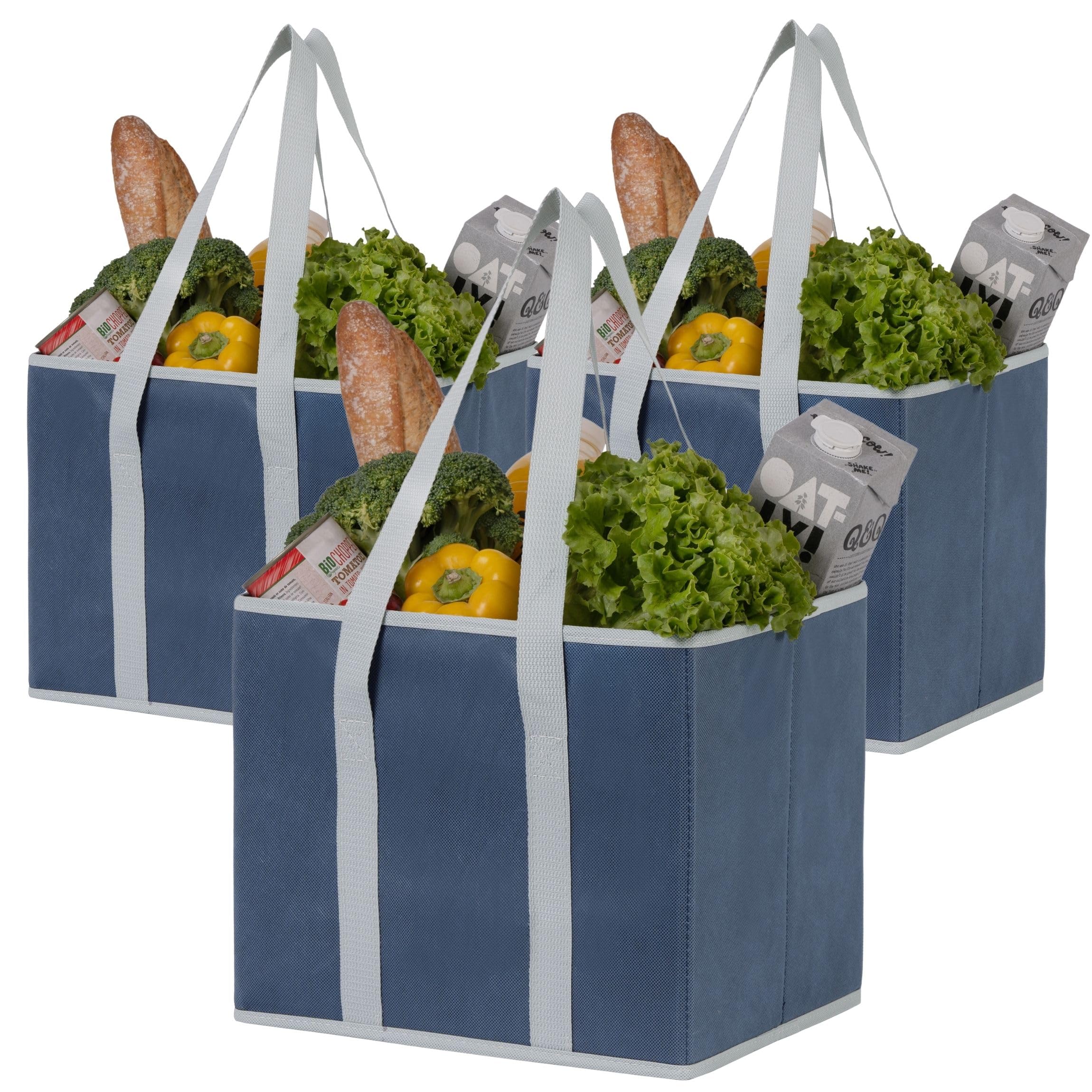 VENO 3 Pack Reusable Grocery Bags, Shopping Bags for groceries Utility Tote with Handles and Hard Bottom