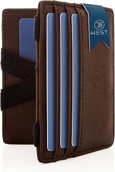 West - Mens Credit Card Holder with Coin Purse + Gift Box - Super Durable Compact RFID Mens Wallet - Credit Card Holder, Brown-black, Small coin pocket, Modern
