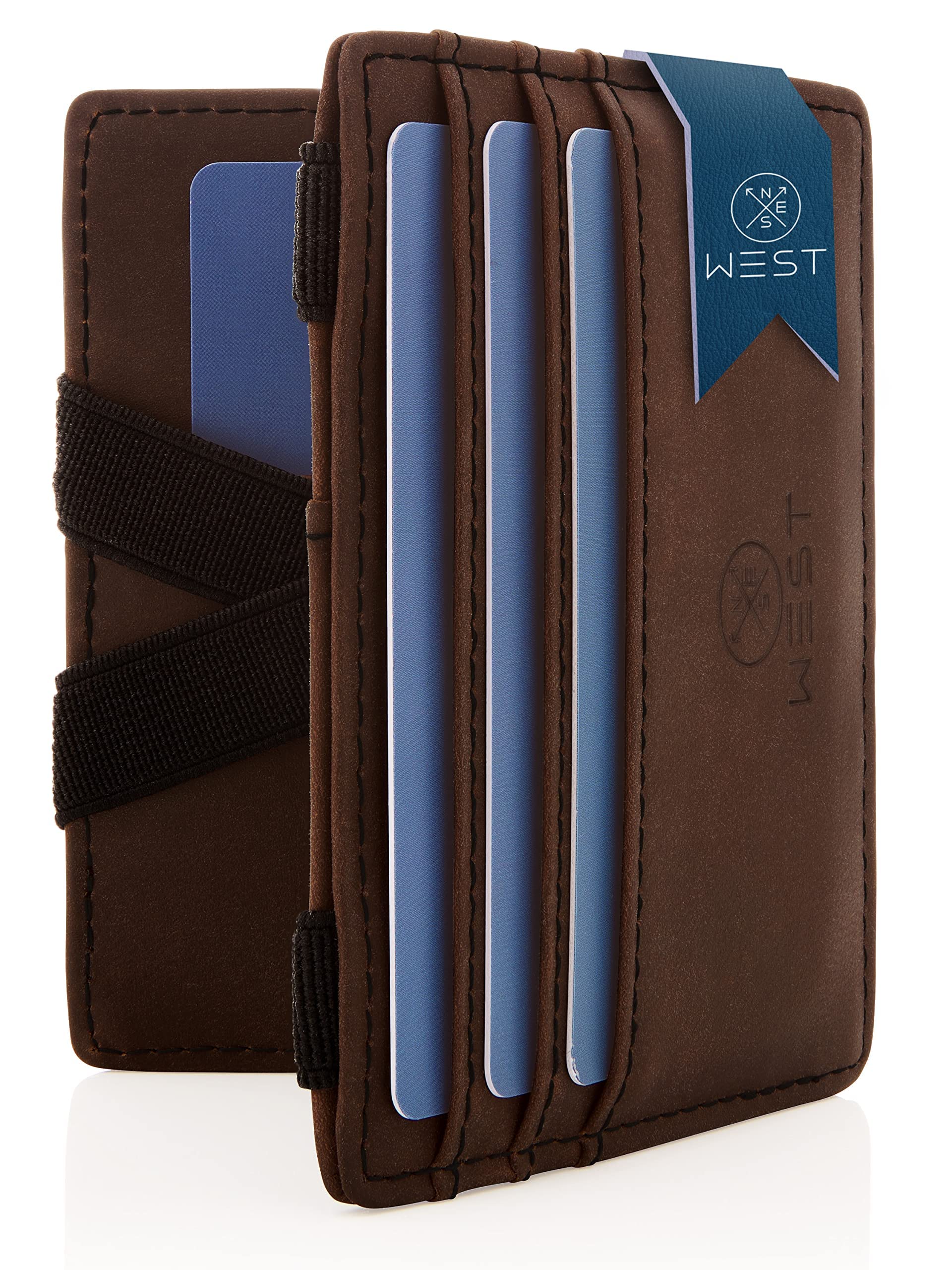 West - Men's Credit Card Holder with Coin Purse + Gift Box - Super Durable Compact RFID Men's Wallet - Credit Card Holder, Brown-black, Small coin