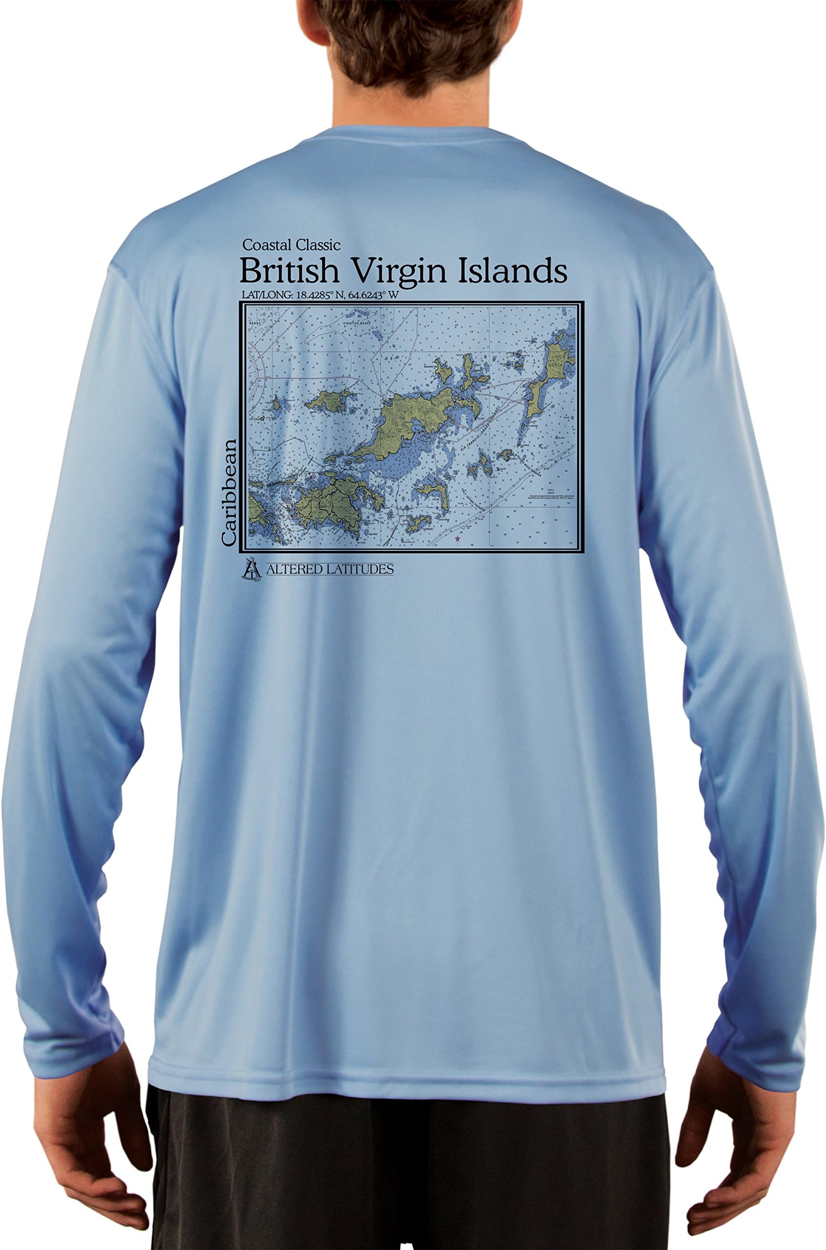 Coastal Classics British Virgin Islands Nautical Chart Men's UPF 50+ UV/Sun Protection Long Sleeve T-Shirt