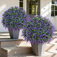 HyeFlora 2-Pack UV-Resistant Artificial Lavender Boxwood Ball Topiary Trees with Ground Stakes - Lifelike Fake Shrubs for Indoor Outdoor Porch Garden (Purple)