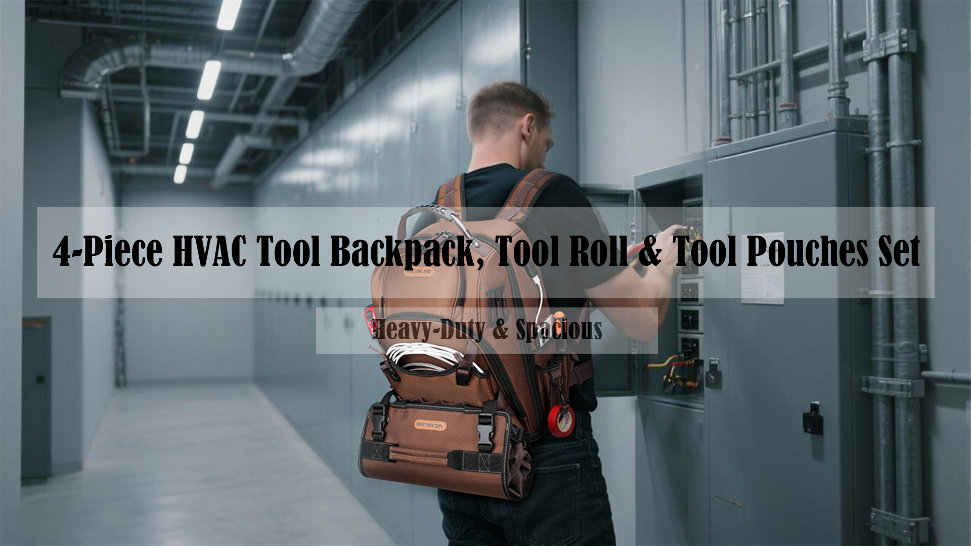 WELKINLAND 70Pockets HVAC Tool Backpack With Tool Roll, 4-Piece