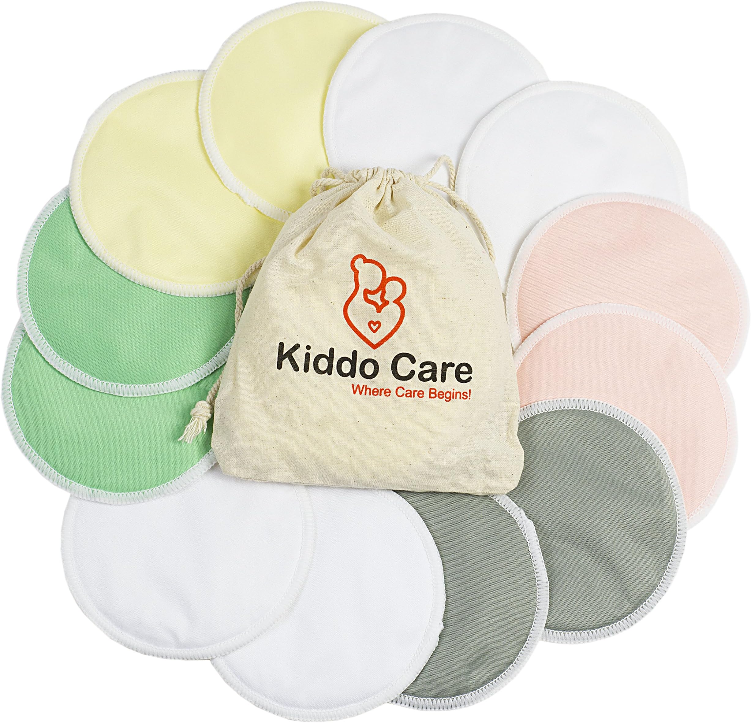 Kiddo Care Washable Organic Bamboo Nursing Pads -12 Pack Colored (6 Pairs)- Reusable Breast Pads,Bra Pads, Leakproof, Ultra Soft, Waterproof, Hypoallergenic Breastfeeding Pads, Absorbent Pads!