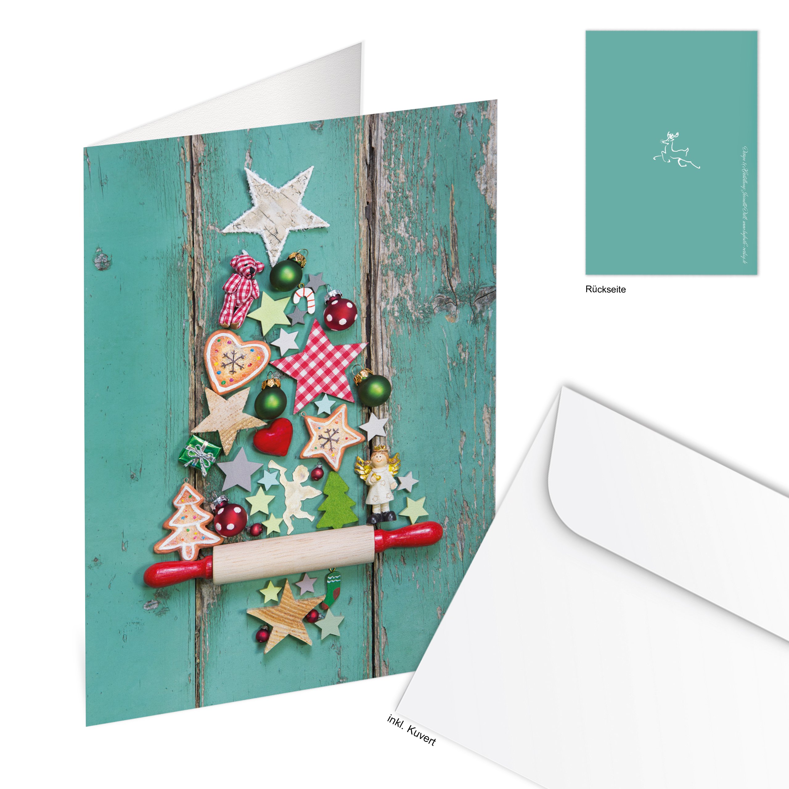 Logbuch-Verlag Lot de 100 cartes de Noël pliables - Format A6 - Turquoise - Avec enveloppe - Vide sans spécifications - Carte de vœux de Noël