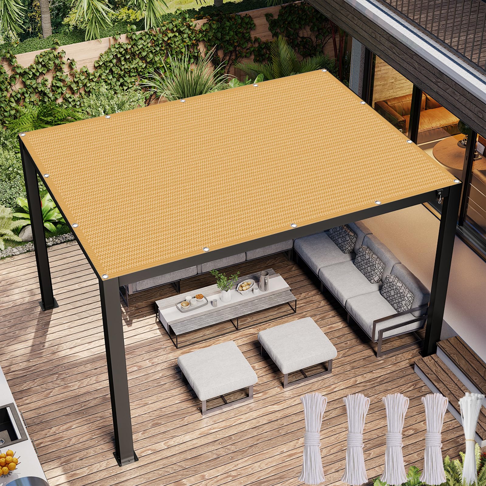 Toile d'ombrage 340 x 900 cm protection solaire jardin anti-UV avec cordes de fixation