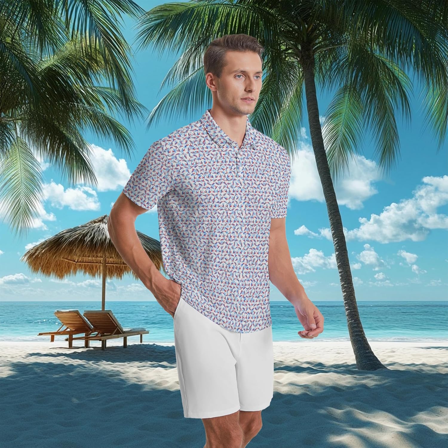 SKYNORA Golf Shirts for Men, Polo Shirts Short Sleeve Moisture Wicking Quick Dry Performance Print Golf Polo Shirts for Men - Image 2