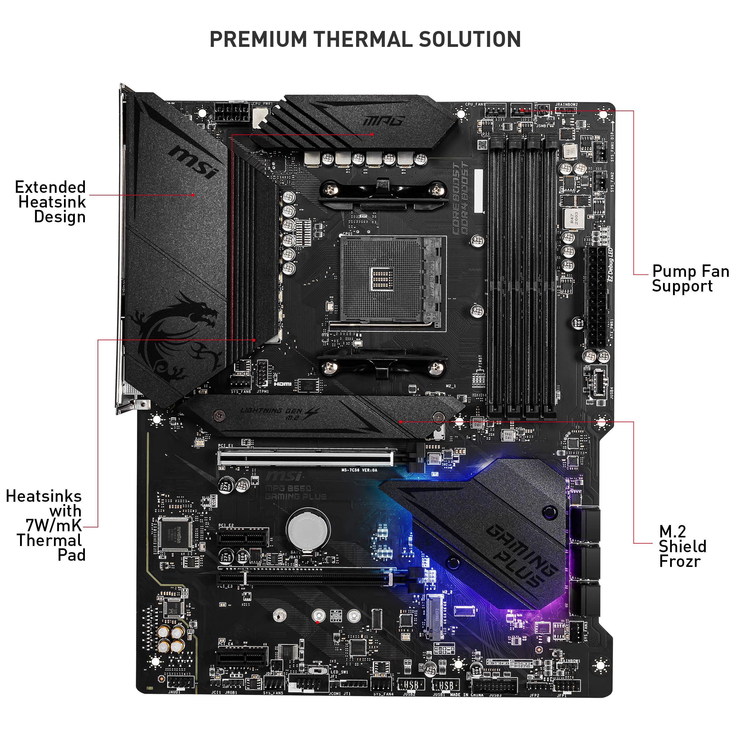 MSI MPG B550 Gaming Plus V1 Gaming Motherboard (AMD Ryzen 5000, AM4, DDR4, PCIe 4.0, SATA 6Gb/s, M.2, USB 3.2 Gen 2, HDMI/DP, ATX)