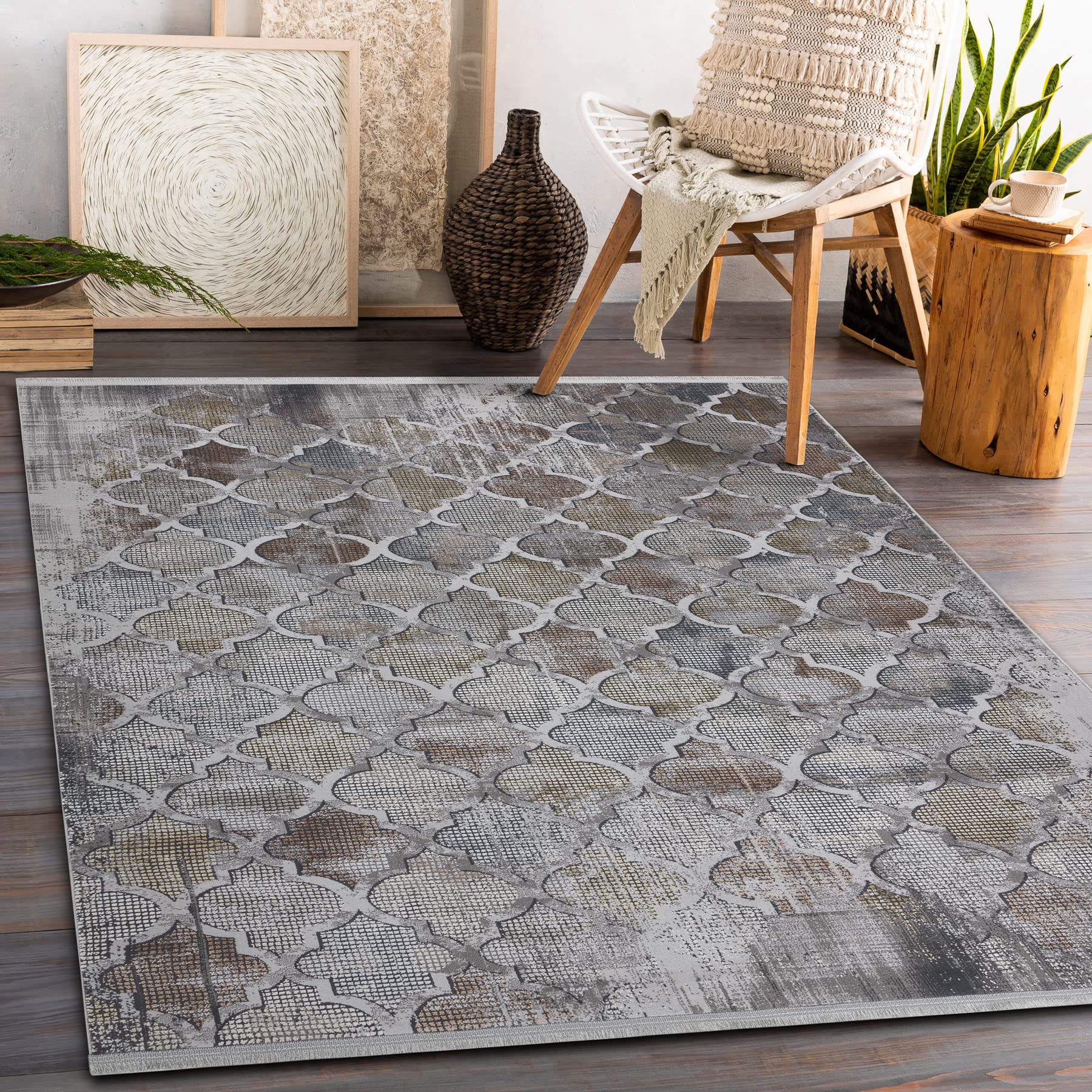 Tapis de salon gris et moutarde rugsx Luce | 173x270 cm style moderne marocain