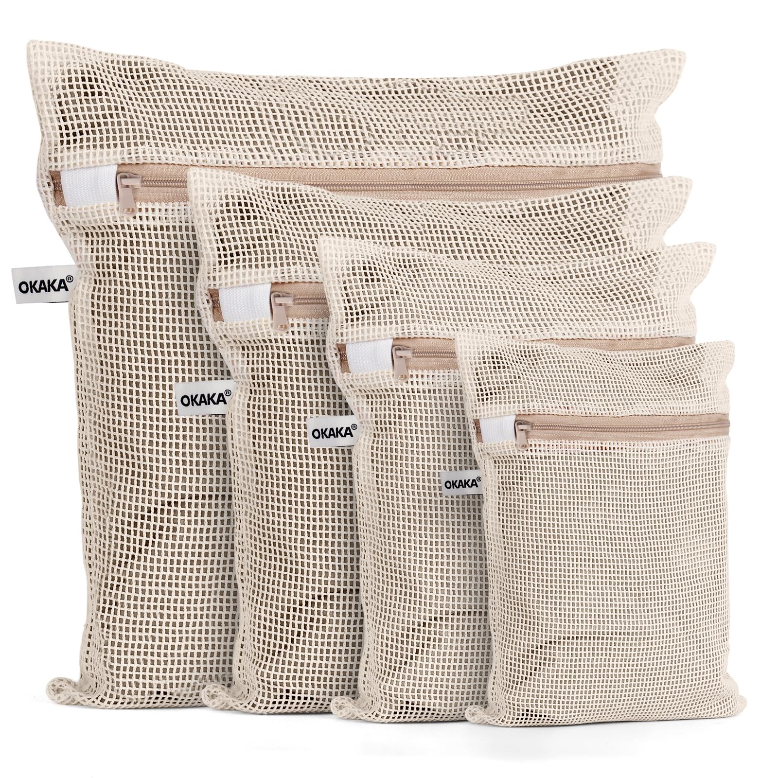 OKAKA 100% Cotton Mesh Laundry Bags