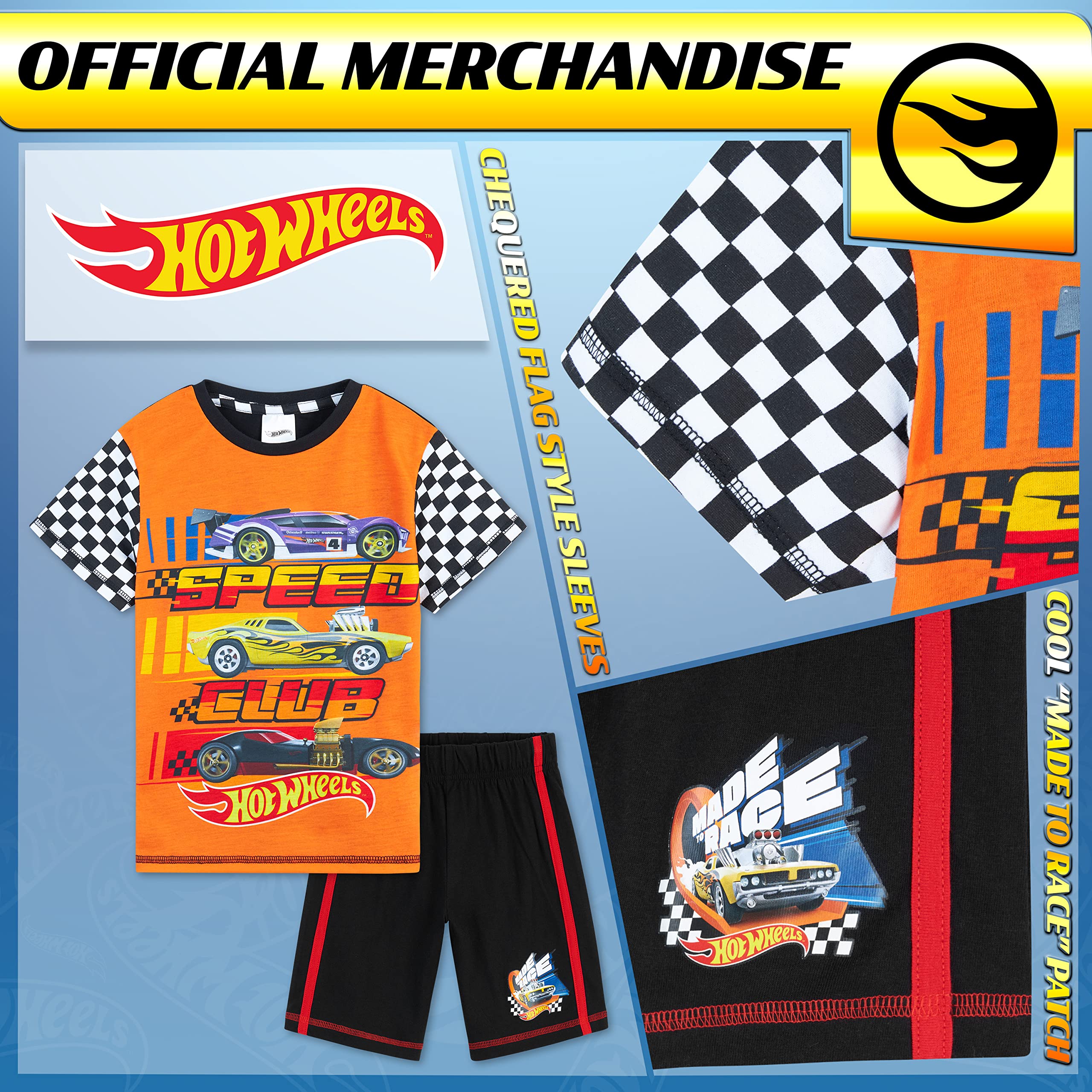 Hot Wheels Pijama Niño Pijamas de Manga Corta Ropa para Niño con Camiseta y Pantalón Corto Ropa de Estar en Casa Regalo Niños