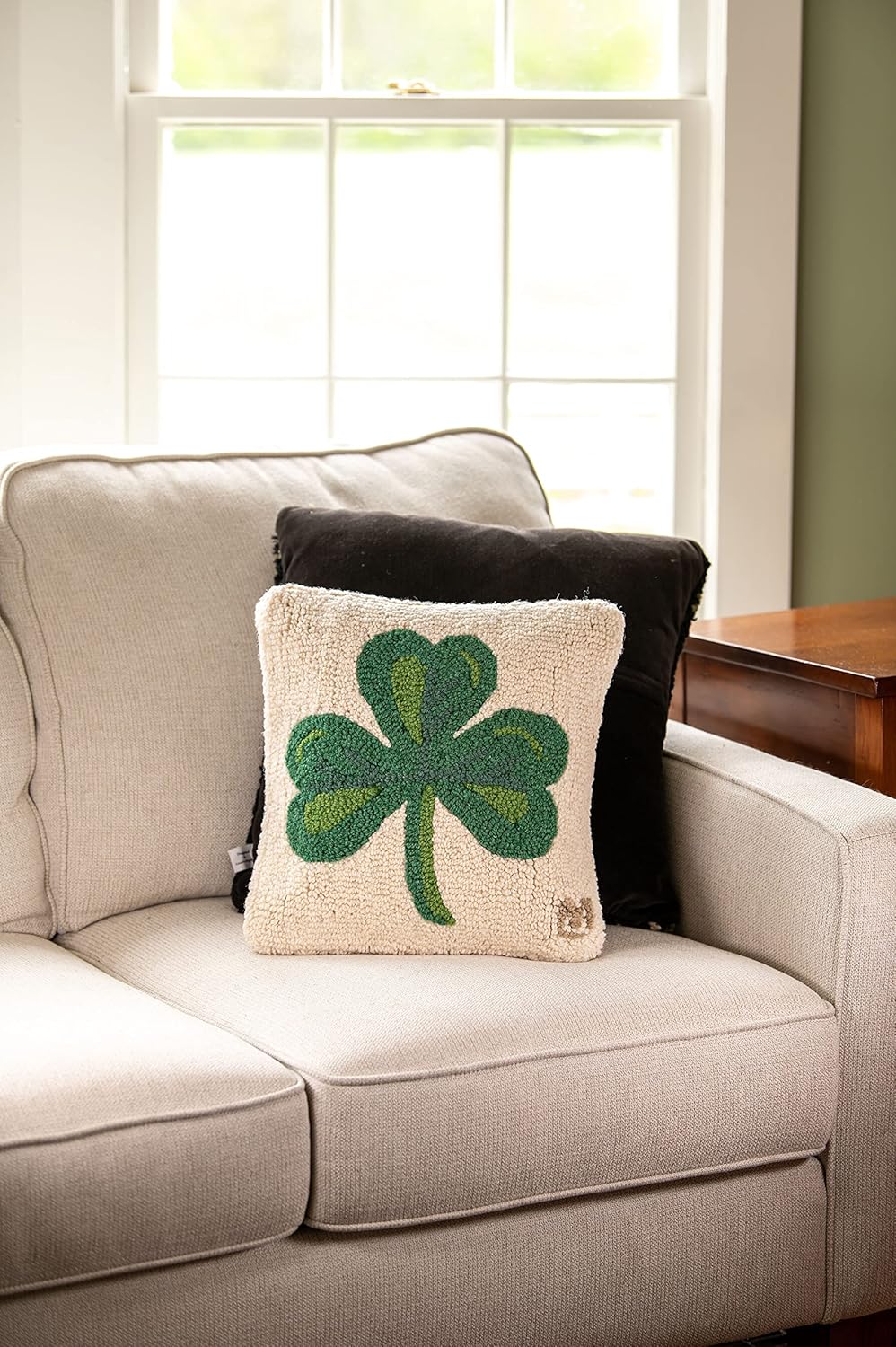 Chandler 4 Corners Artist-Designed Shamrock Hand-Hooked Wool Decorative Throw Pillow (14 in x 14 in) St Patrick's Pillow for Couches & Beds - Easy Care & Low Maintenance St Patty's Day Clover Pillow