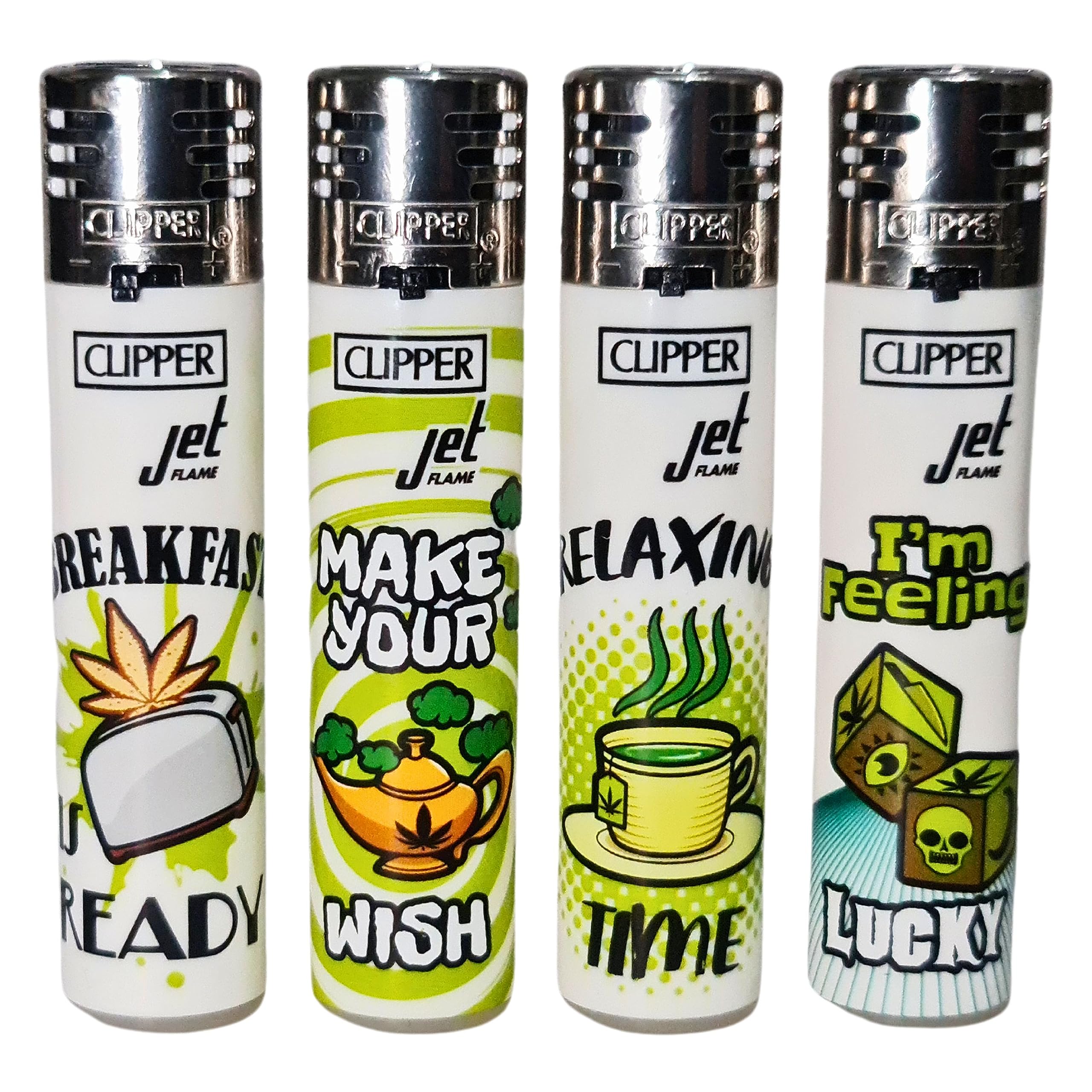 Zactly 4 x Clipper Jet Lighter Set RELIGIOUS LVS Rare Silver Top Windproof Gas Refillable Rare Limited Edition