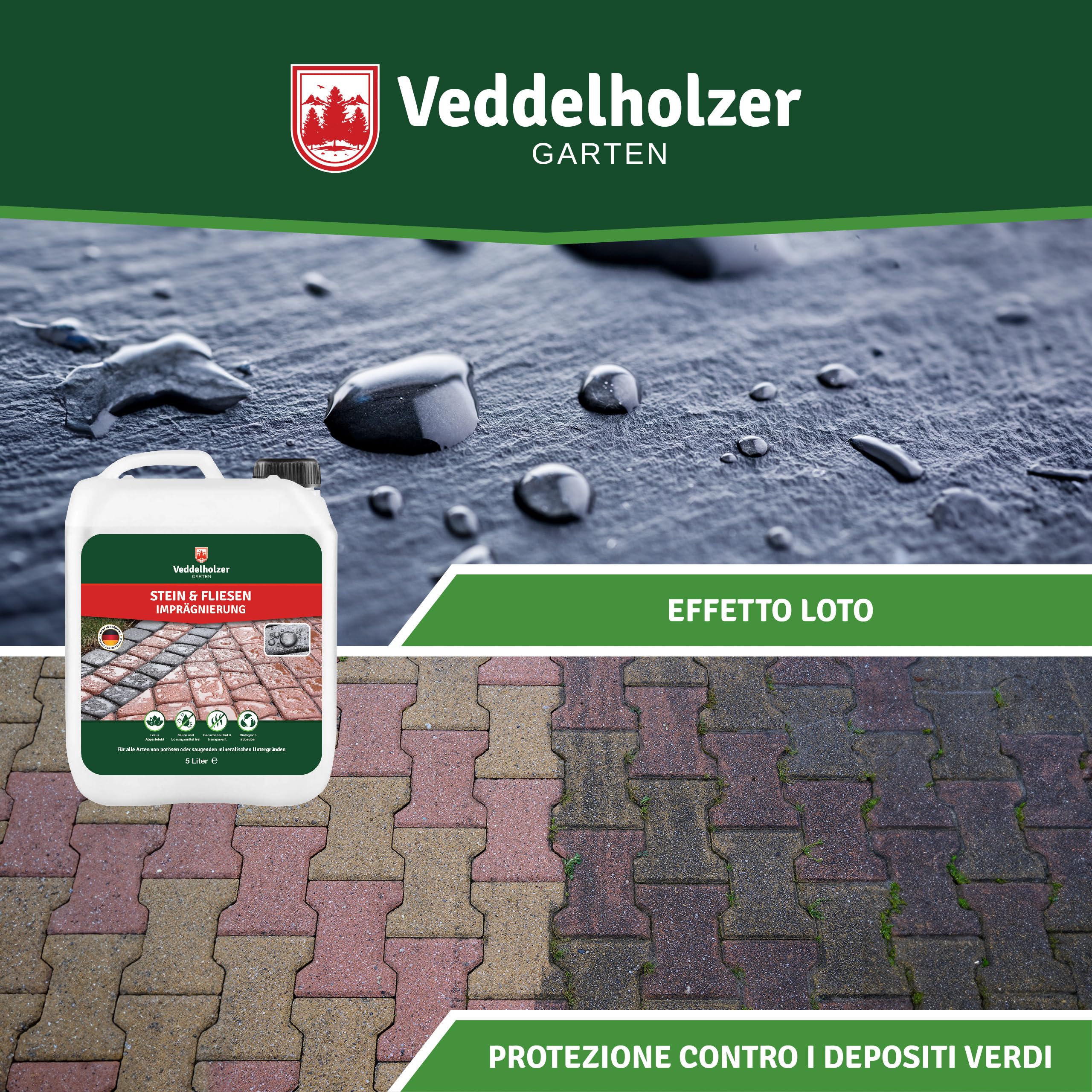 Veddelholzer Impregnante per Pietra, 5L, Universale, Resistente all'Acqua e allo Sporco, Trasparente
