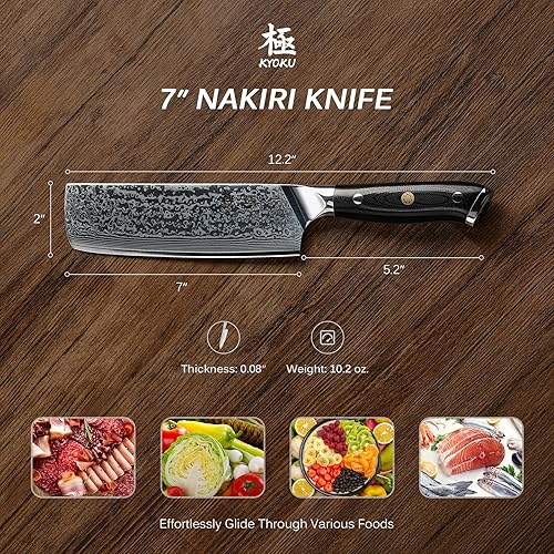 Miniatura 6 de KYOKU Nakiri Knife - 7" - Shogun Series - Japanese Style VG10 Steel Core Damascus Blade - with Sheath & Case