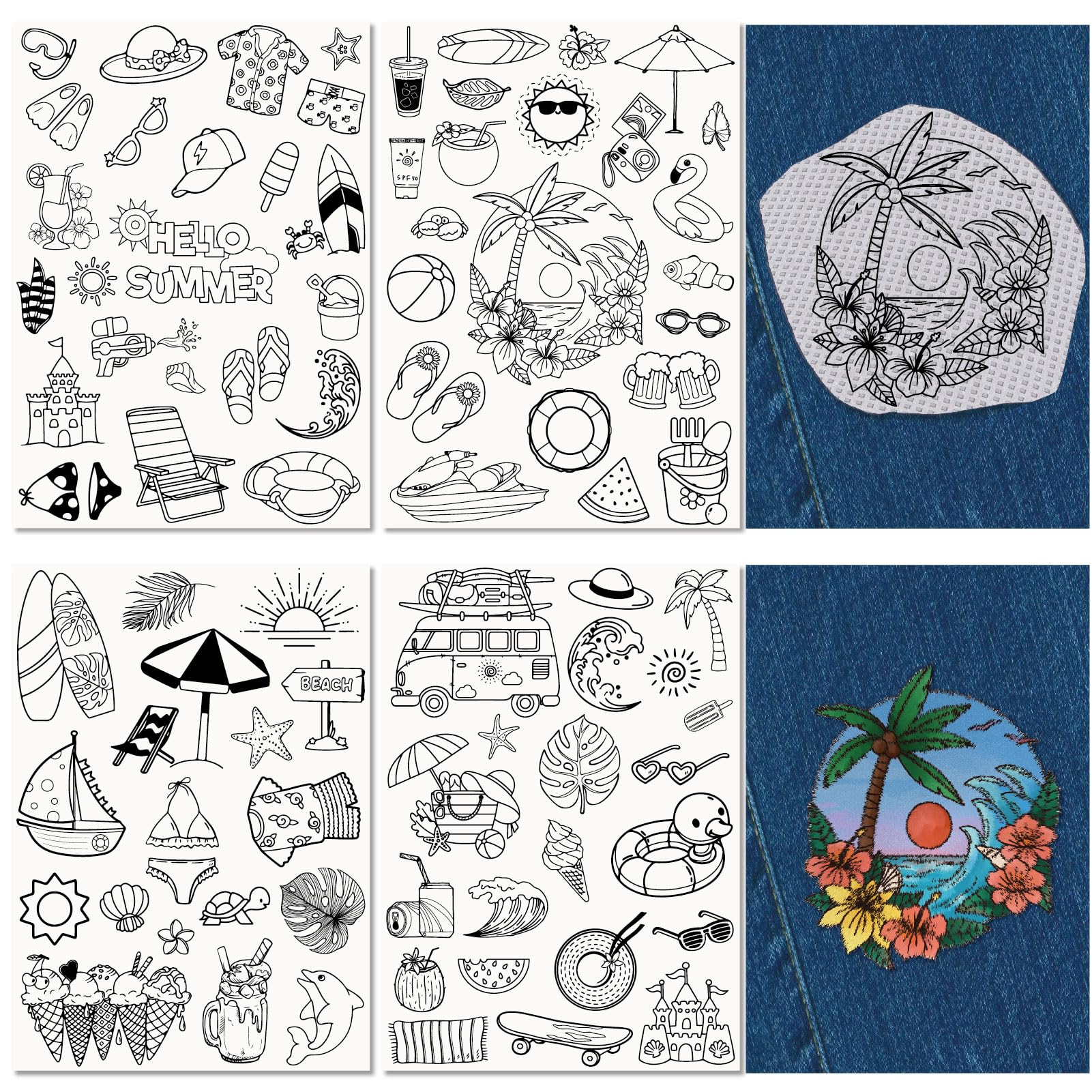 CRASPIRE 82Pcs Summer Beach Water Soluble Embroidery Stabilizers Patterns Sea Shell Hand Sewing Stick and Stitch A4 Transfers Fabric Wash Away Pre-Printed Self Adhesive for Cloth Sewing Lovers