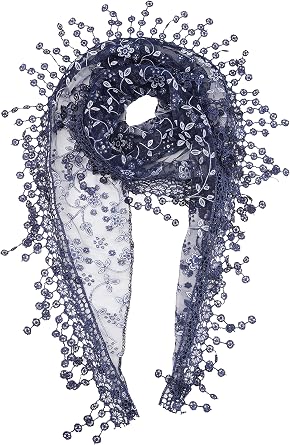 YOUR SMILE Lightweight Soft Leaf Lace Fringes Triangular Floral Fashion Towel Scarf Wrap for Women