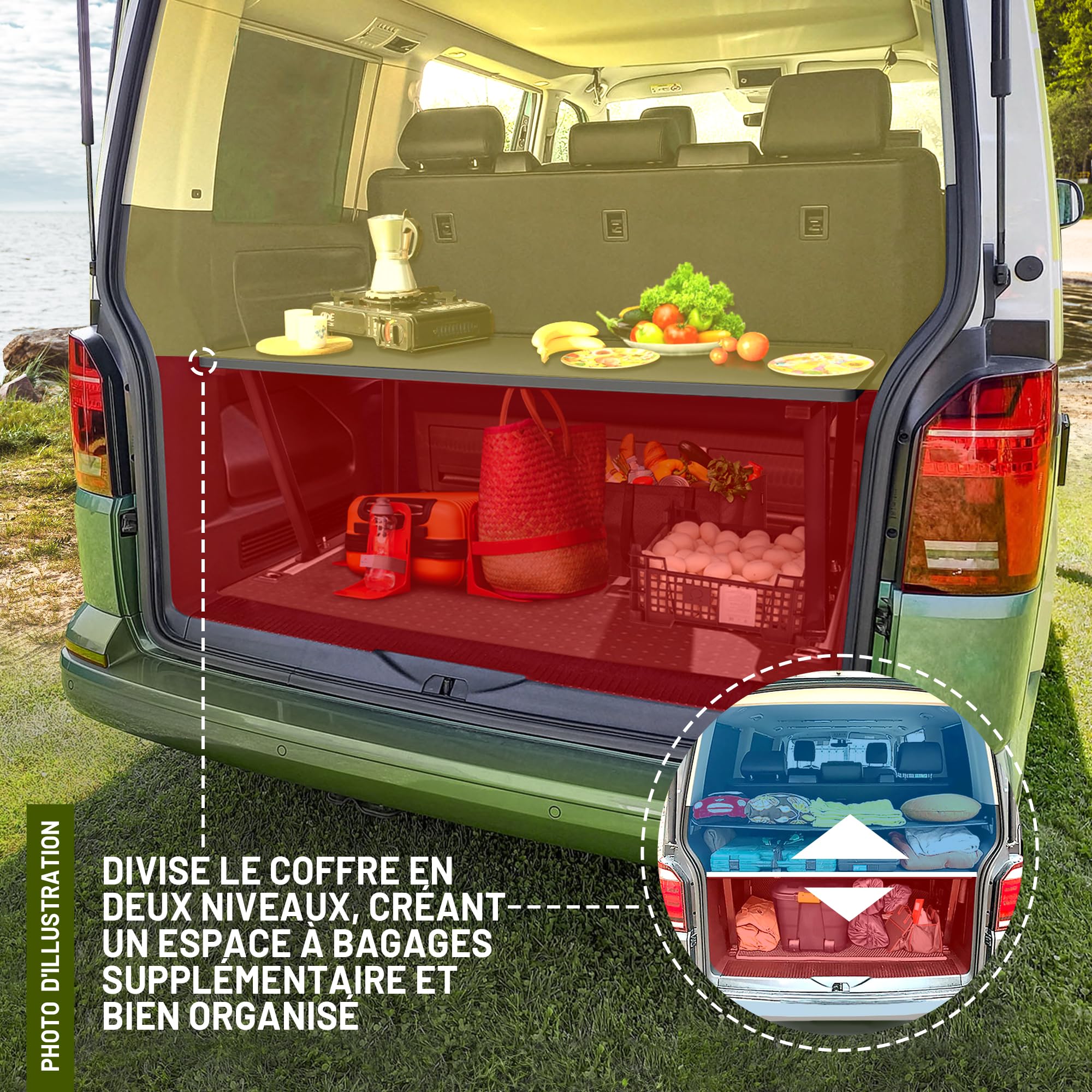 CHROMEMASTER | Compatible avec Ford Tourneo Custom II 2023+ Lit pliable pour voiture, rallonge de lit Multiflex pour campeur, lit de camping, lit pliant, étagère, table | Accessoires pour camping-car