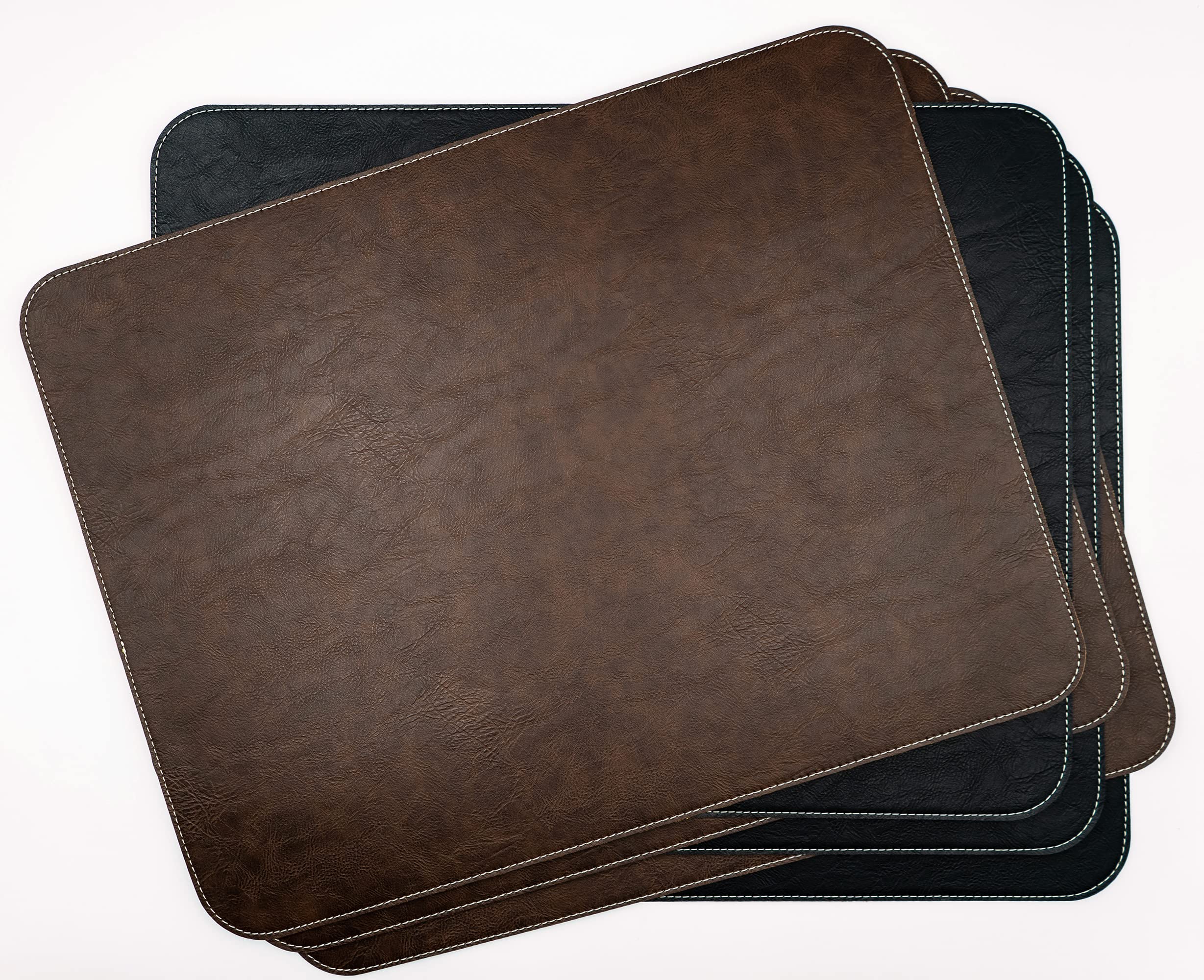 Set di 6 tovagliette in pelle PU | vegano su entrambi i lati, impermeabile, lavabile, effetto pelle, 44 x 34 cm vintage (nero/barrice)