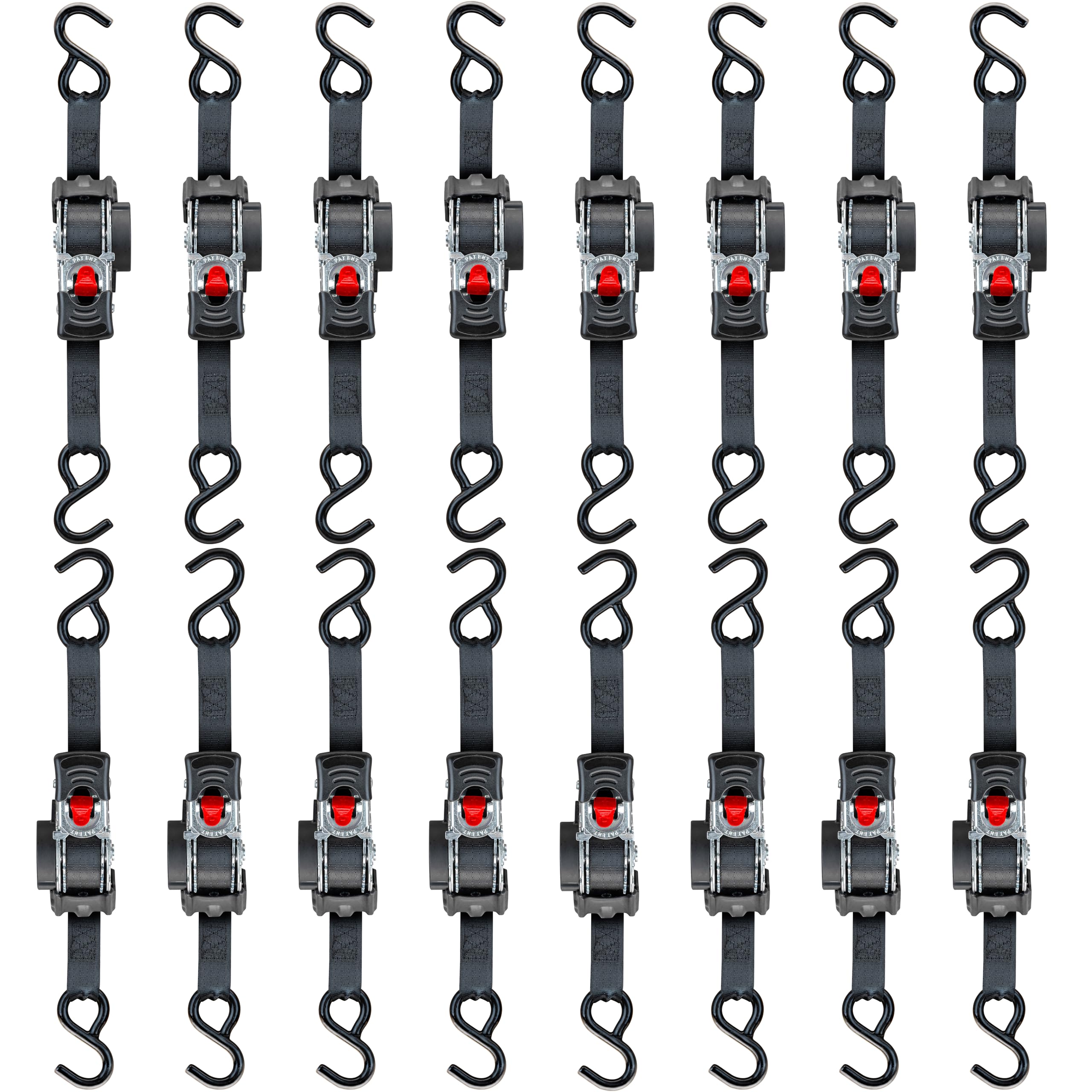 Automatik Spanngurt 25 mm 3 m 16 Stück mit S-Haken LC 300 daN, 600 daN U | Automatische Gurtwicklung | ideale Befestigung Anhänger Motorrad Quad Auto | EN 12195-2 Sturdlink®