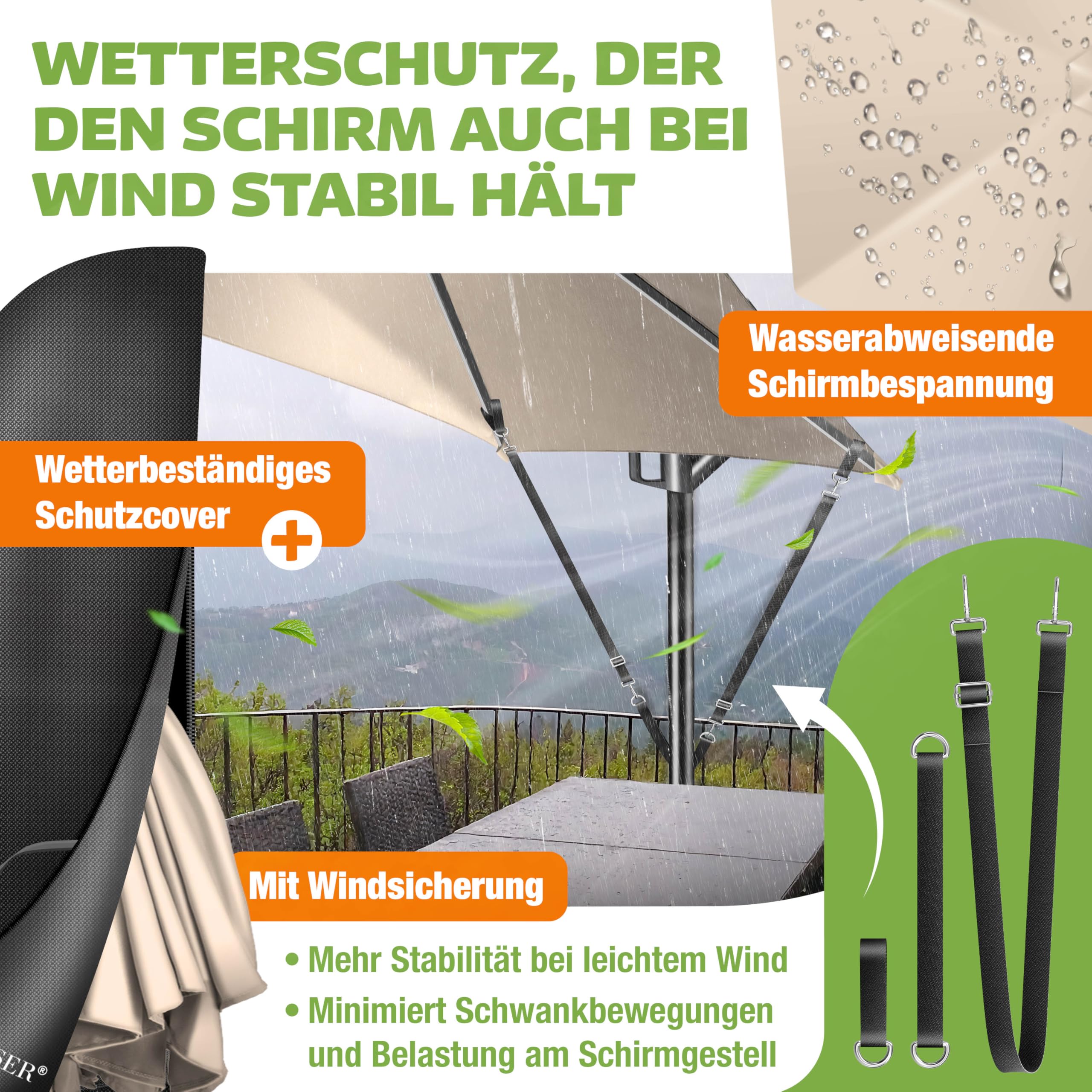 KESSER® Sombrilla LED Solar Aluminio 350cm Incluido Funda Control Remoto & Manivela | Parasol con Soporte Función 360° Protección UV Repelente Agua para Jardín Terraza Mercado Beige