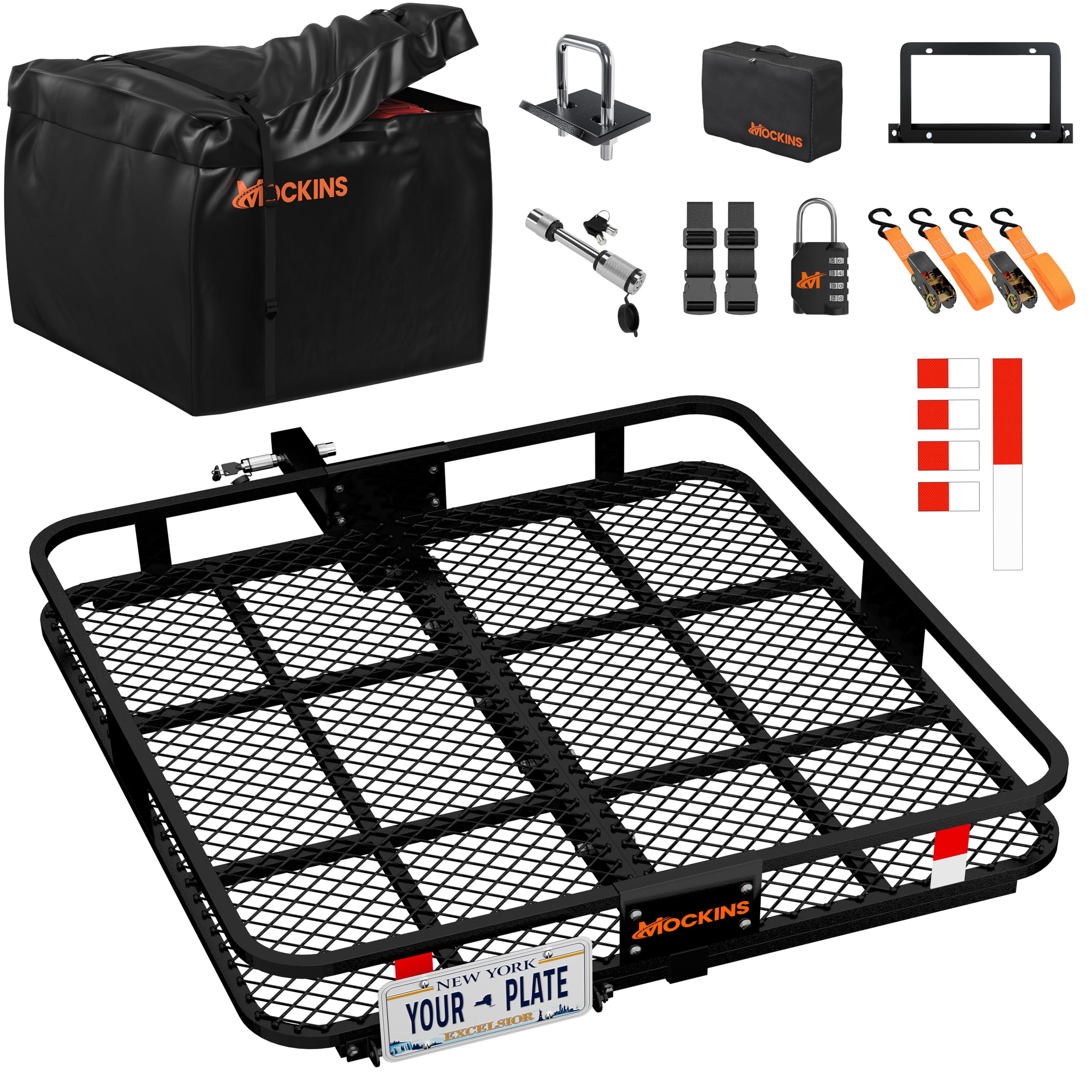 Mockins Square Trailer Hitch Cargo Carrier &amp; 30 Cu Ft Waterproof Cargo Bag