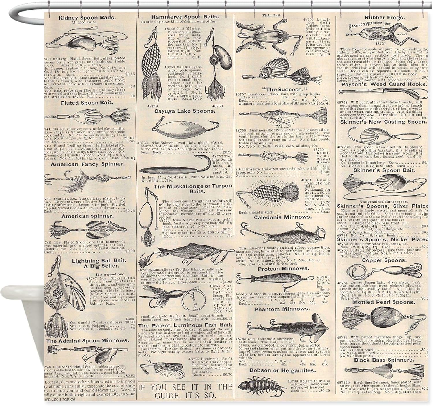 CafePress Fishing Lures Vintage Antique Newsprint Shower Cur Decorative Fabric Shower Curtain