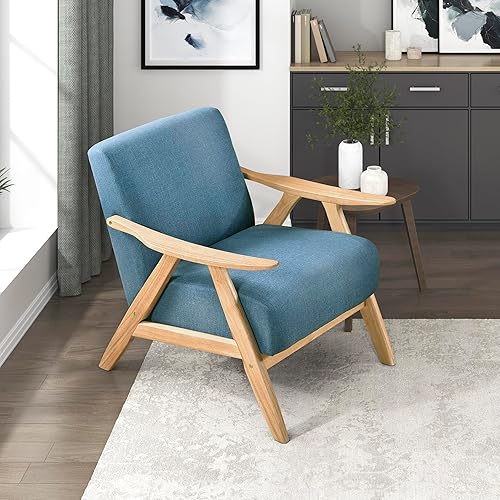 Miniatura 20 de Lexicon Silla de Acento Moderna de Mediados de Siglo con Marco de Madera Sólida en Acabado de Nogal, Sillón de Descanso Tapizado para Sala de Estar,